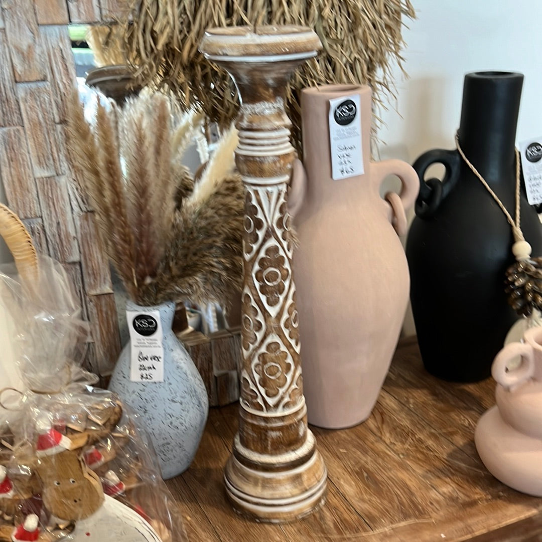 Brown rustic candle holder. Flower design - Bali Beach Beyond