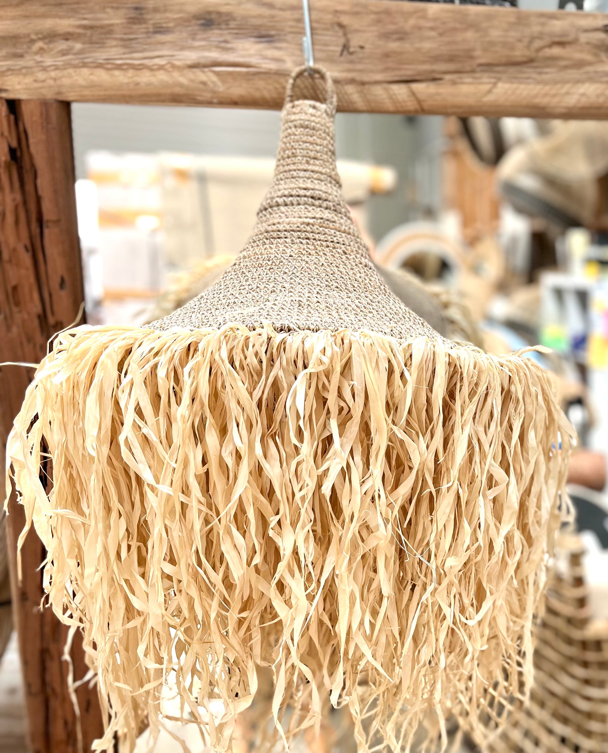 Woven light pendant with raffia - Bali Beach Beyond
