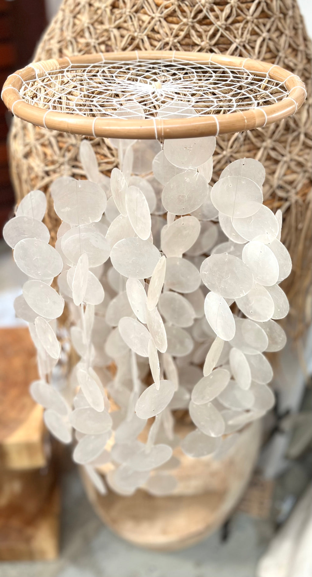 Clear capiz shell mobile hanging - 90cm - Bali Beach Beyond