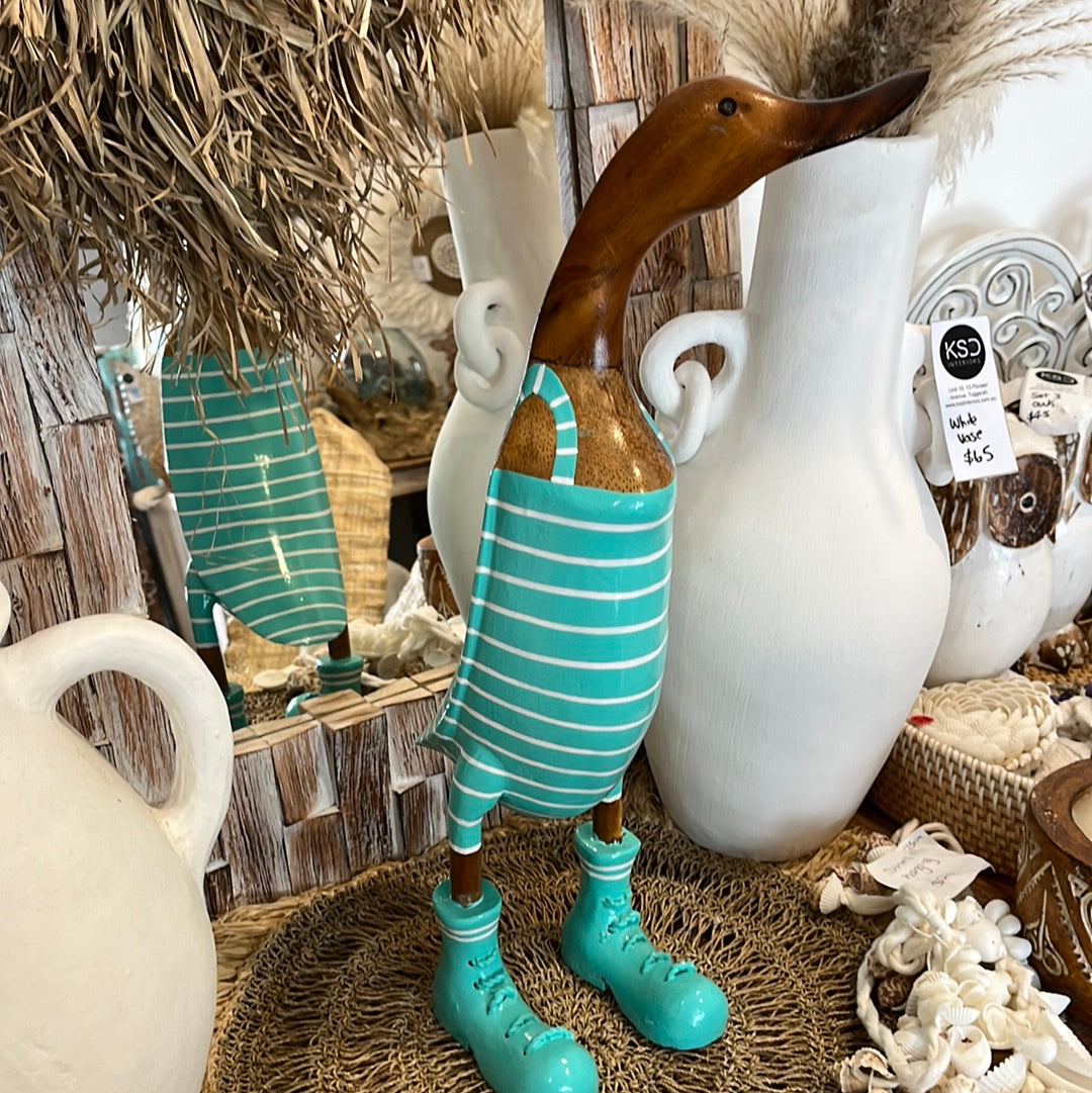 Timber handpainted turquoise striped duck XL