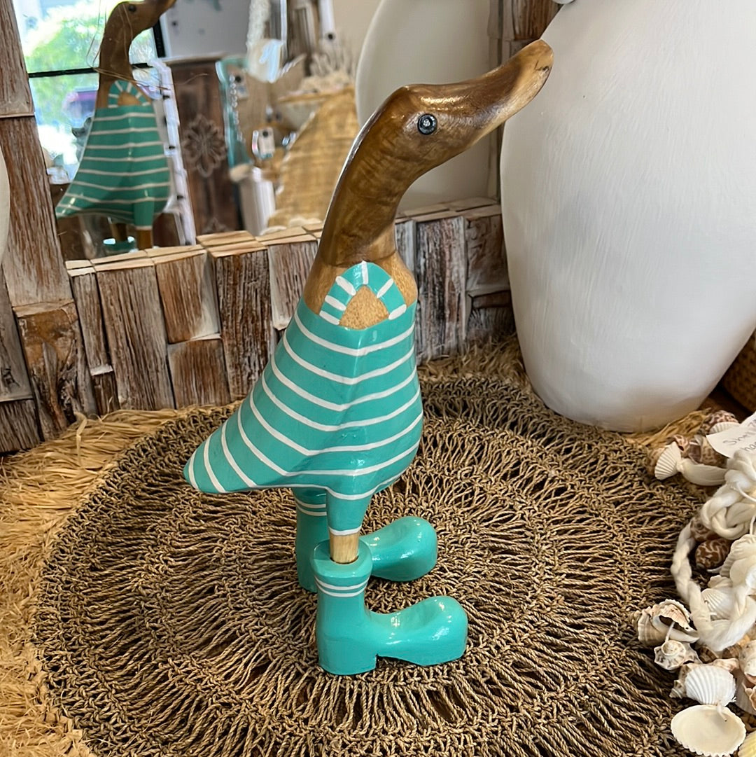 Timber handpainted turquoise striped duck S