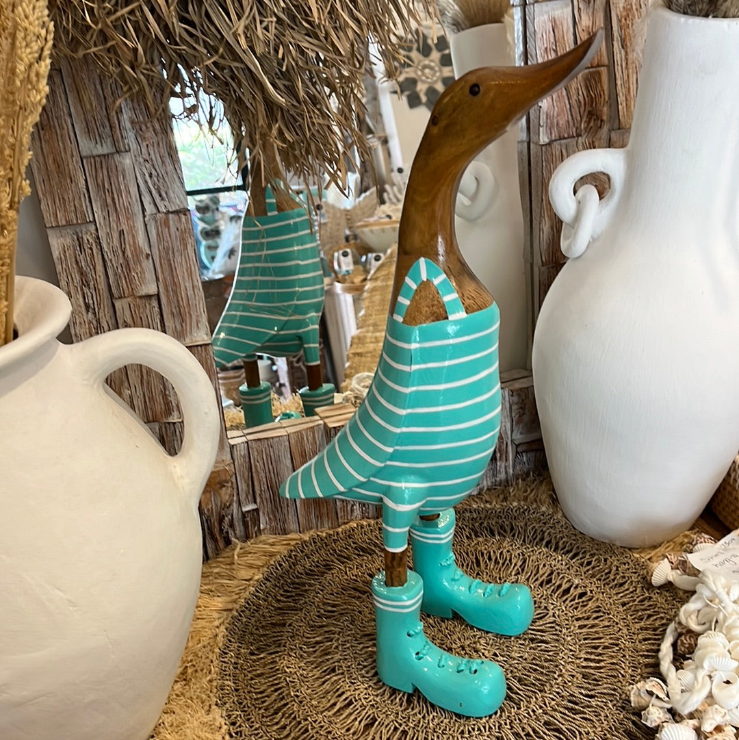 Timber handpainted turquoise striped duck L