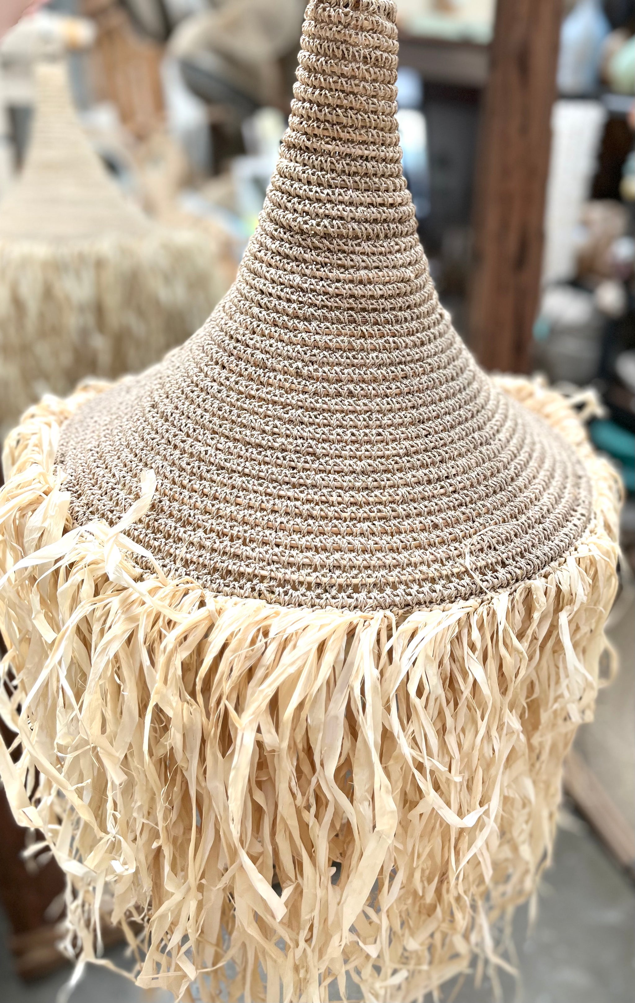 Woven light pendant with raffia - Bali Beach Beyond