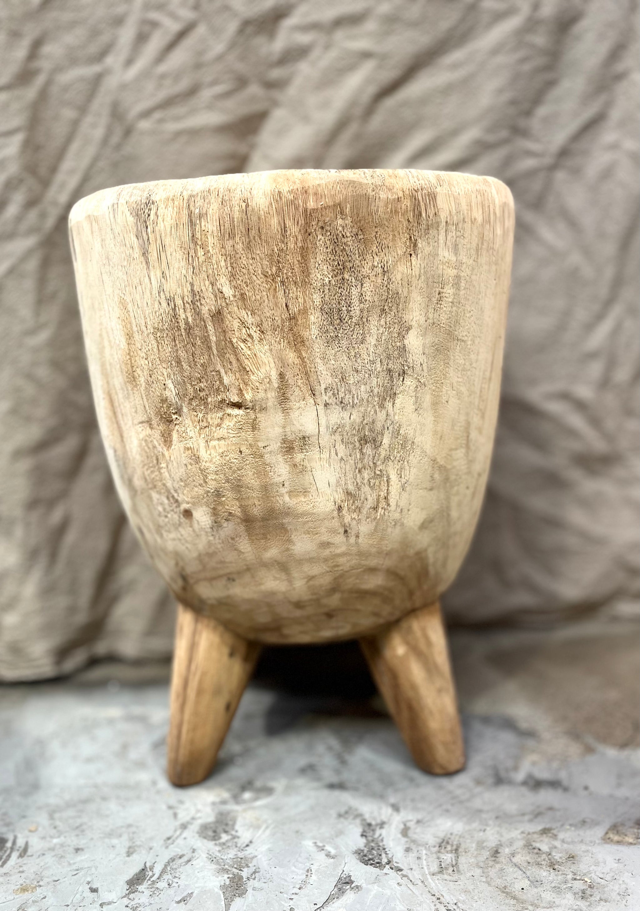 Solid timber stool / side table - rustic finish