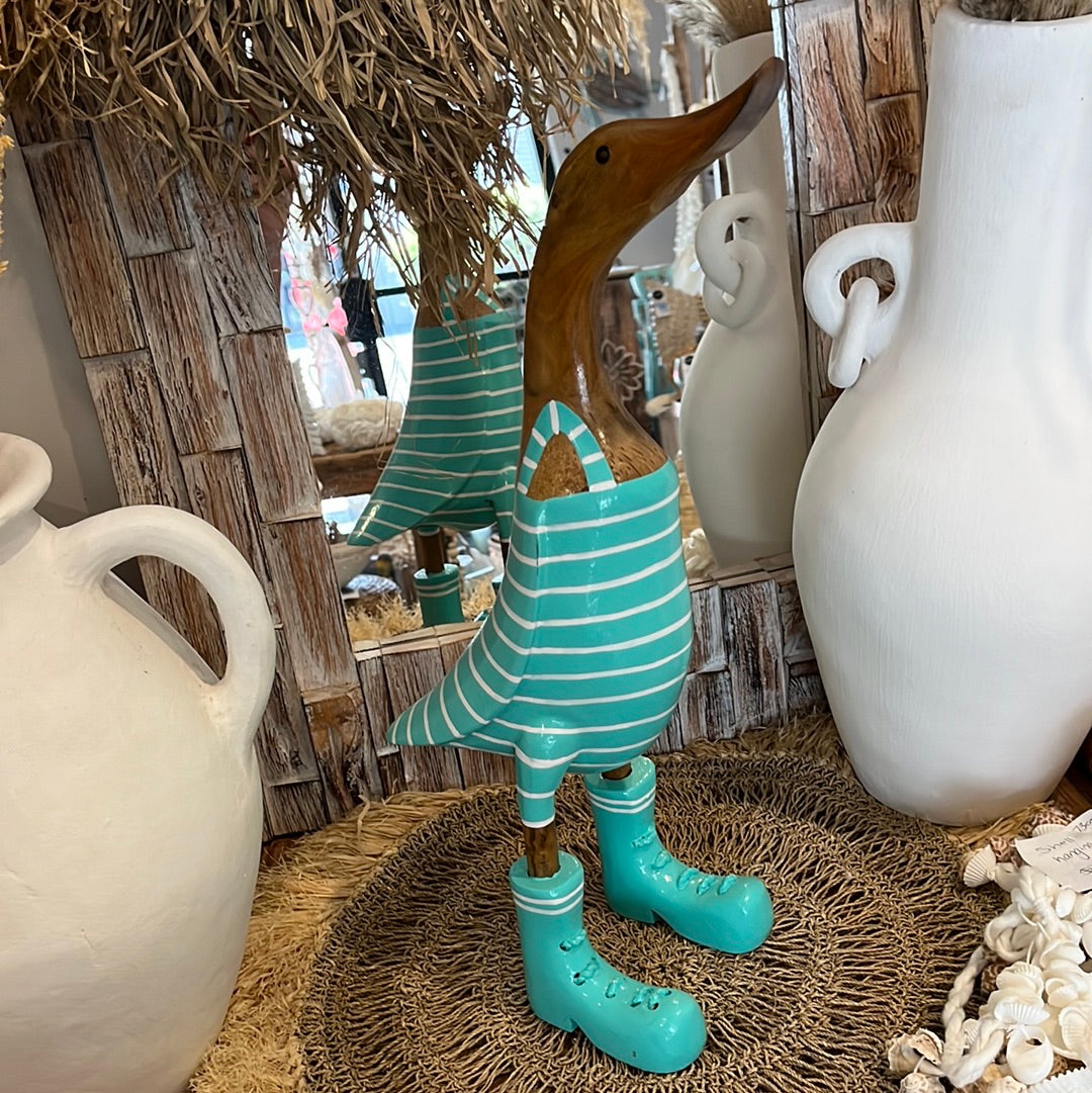 Timber handpainted turquoise striped duck L