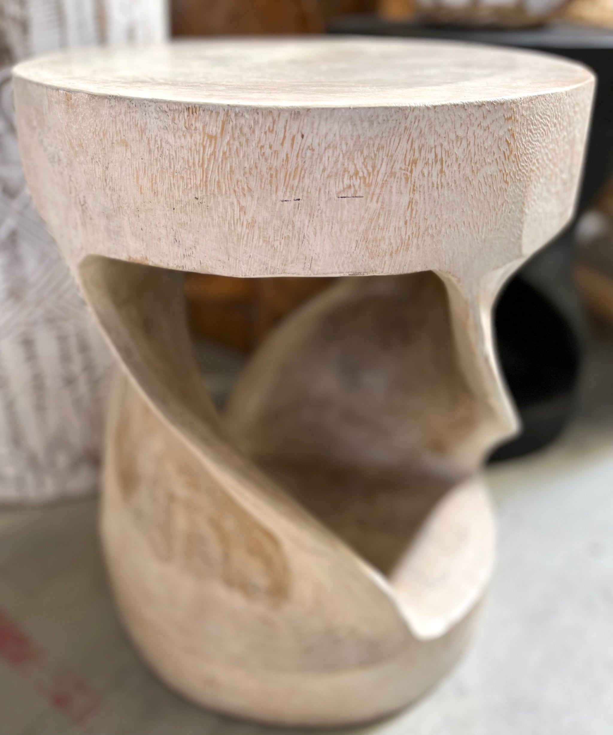 White twisted timber stool / side table - Bali Beach Beyond