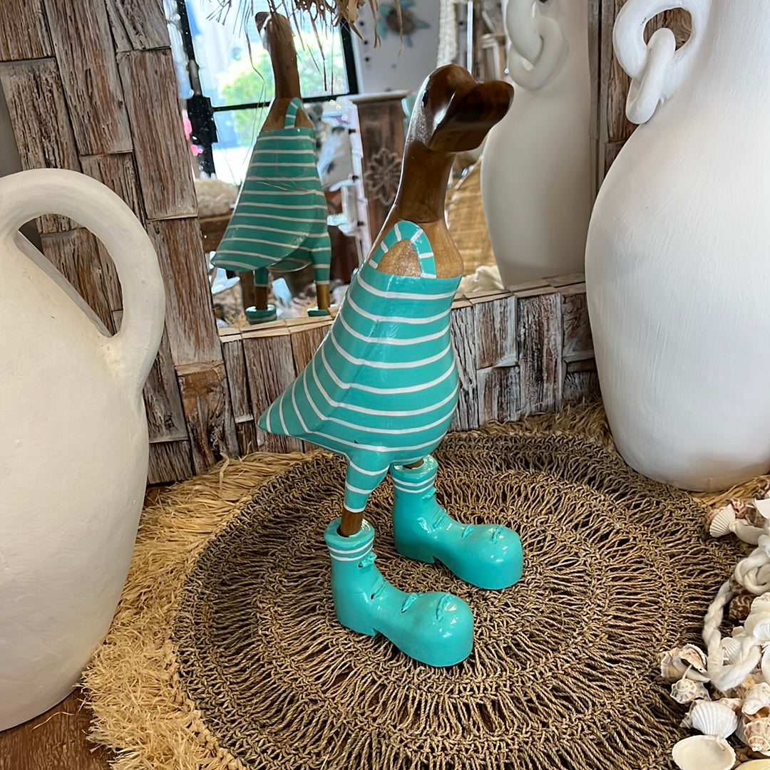 Timber handpainted turquoise striped duck M