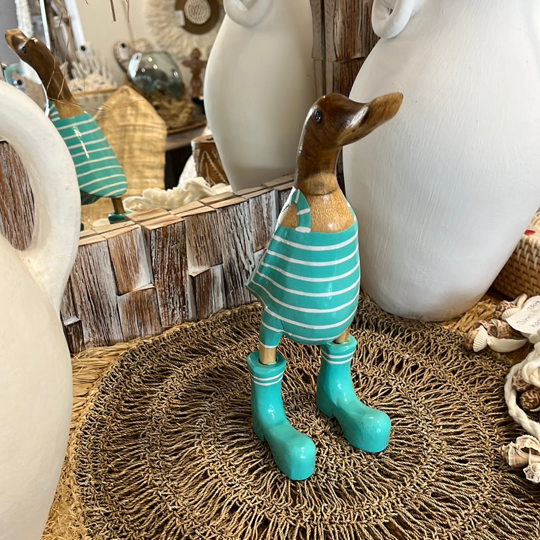 Timber handpainted turquoise striped duck S