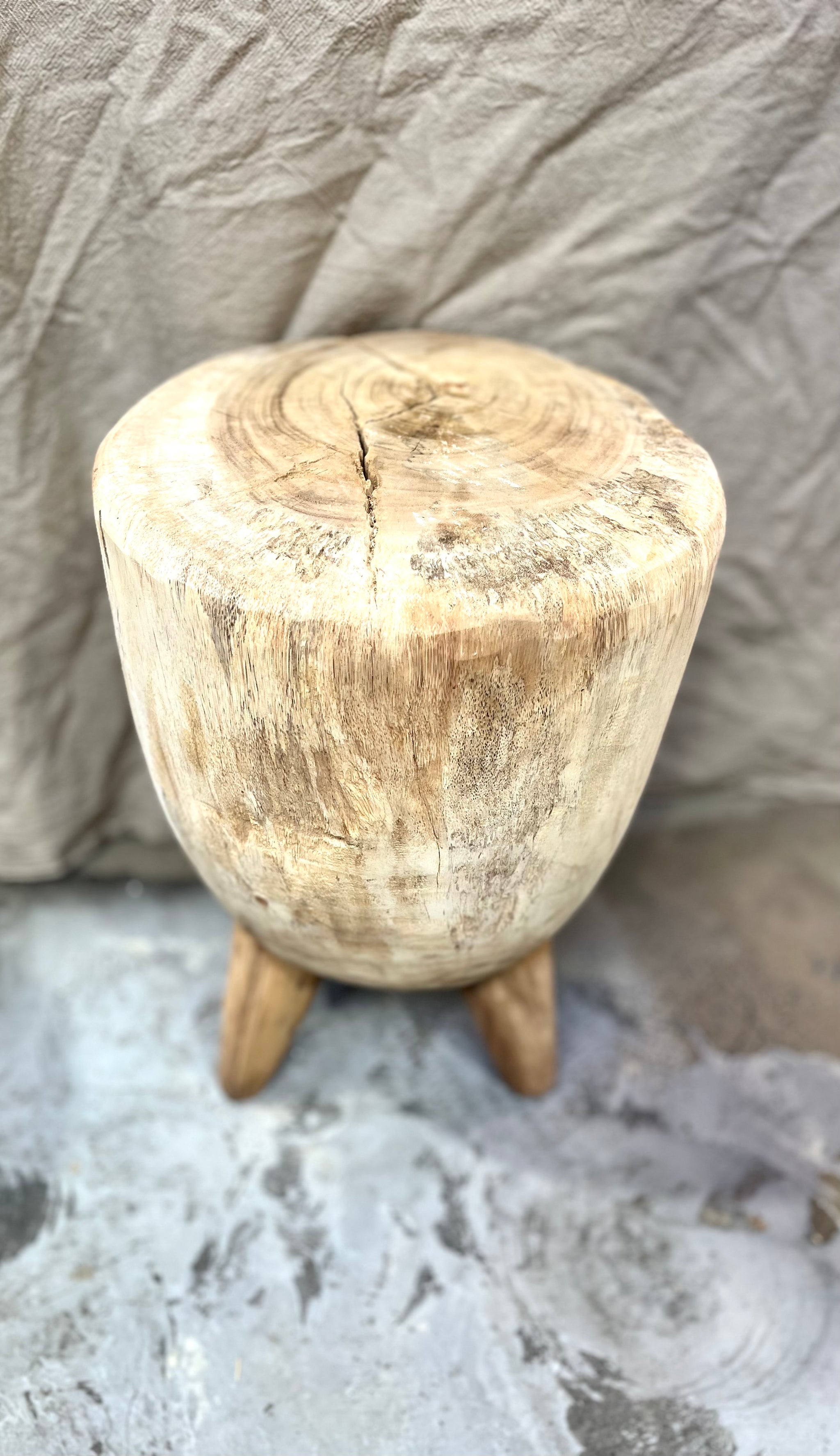 Solid timber stool / side table - rustic finish