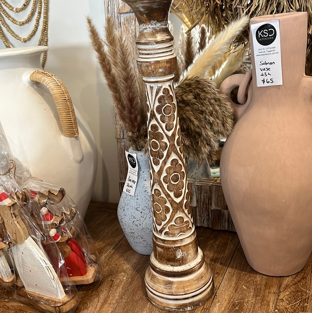 Brown rustic candle holder. Flower design - Bali Beach Beyond