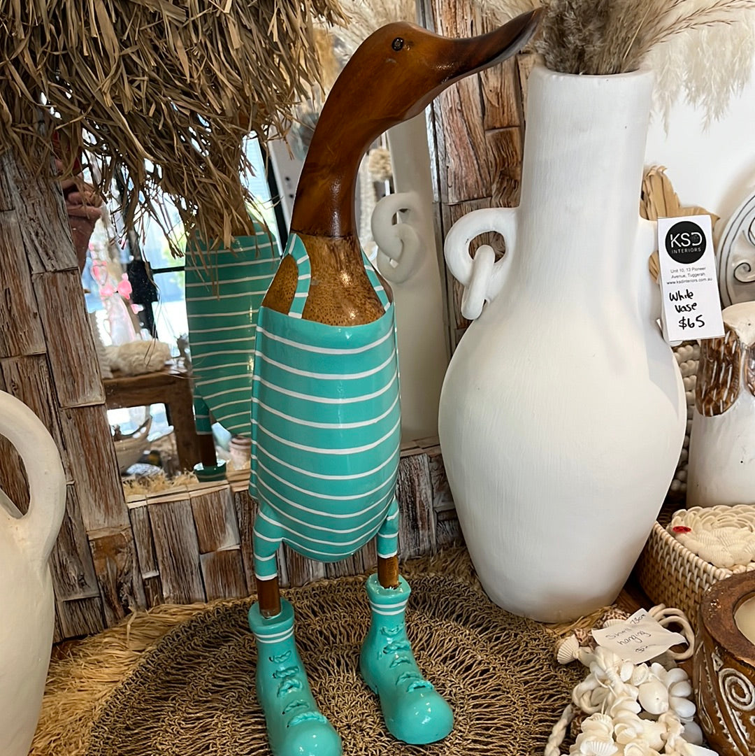 Timber handpainted turquoise striped duck XL
