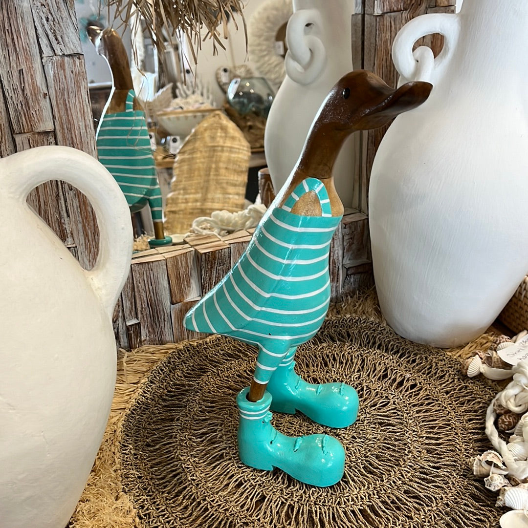 Timber handpainted turquoise striped duck M