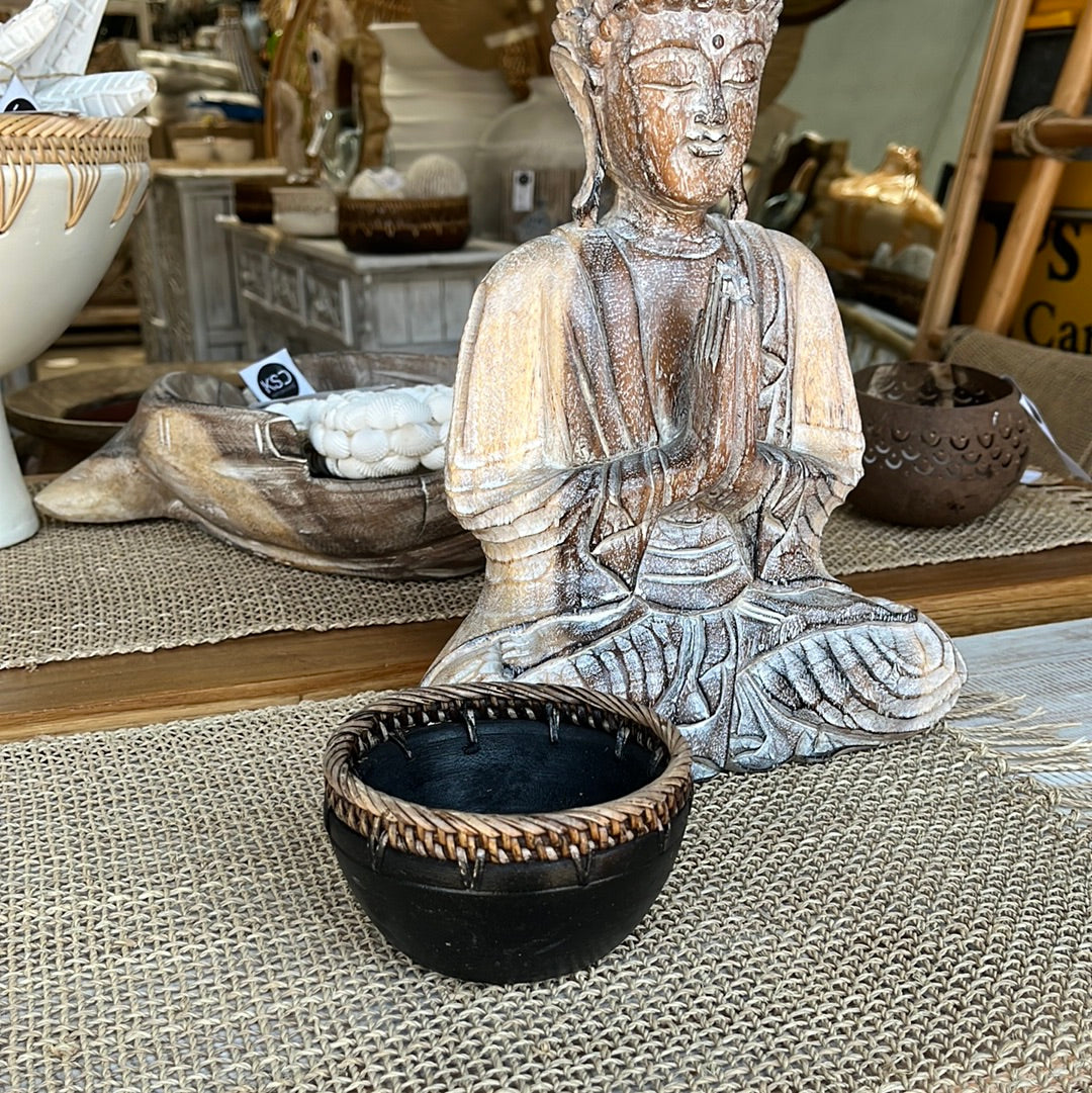 Black bowl with decorative trim S - Bali Beach Beyond