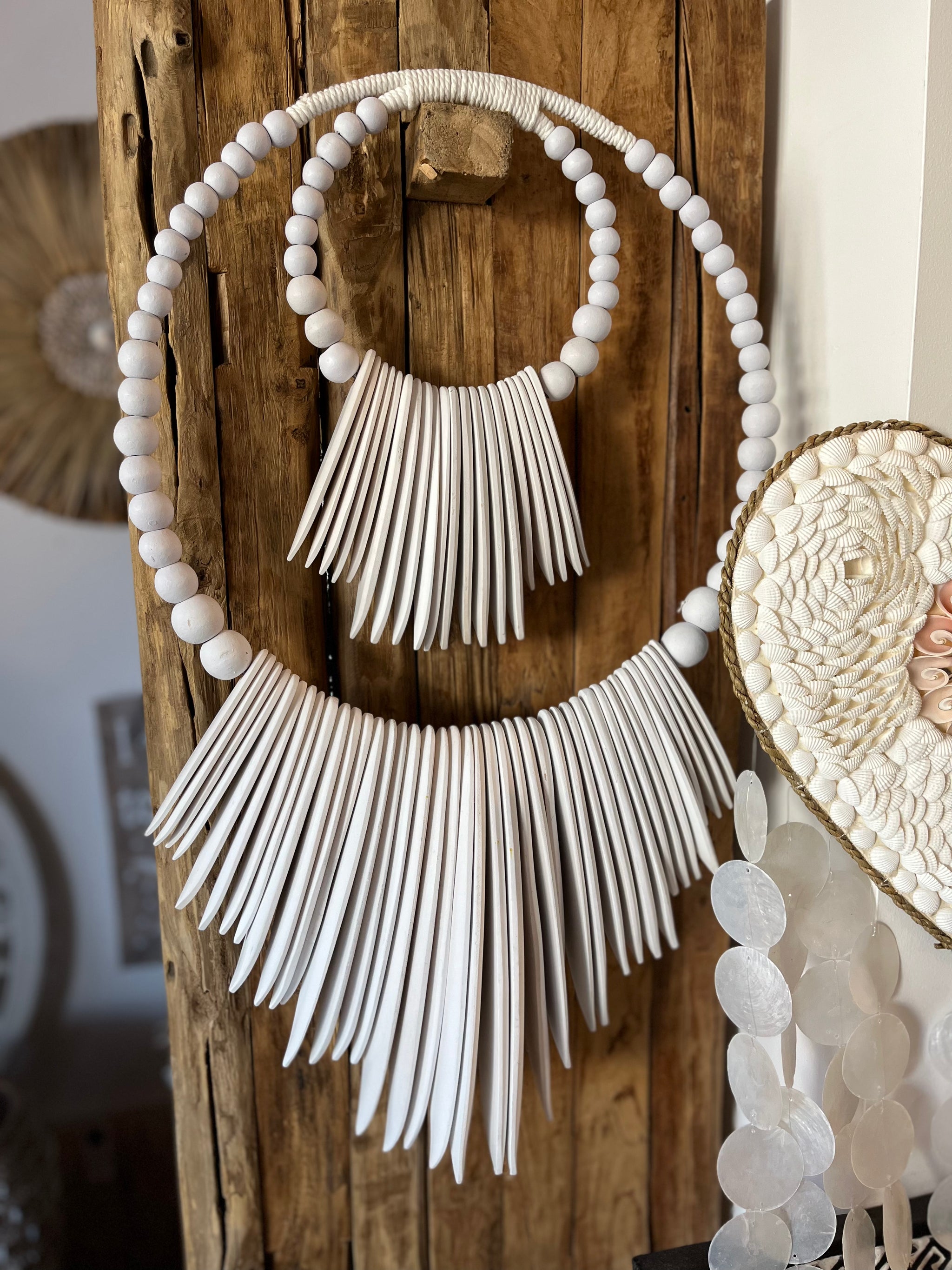 2 tier white wall hanging. Timber. - Bali Beach Beyond