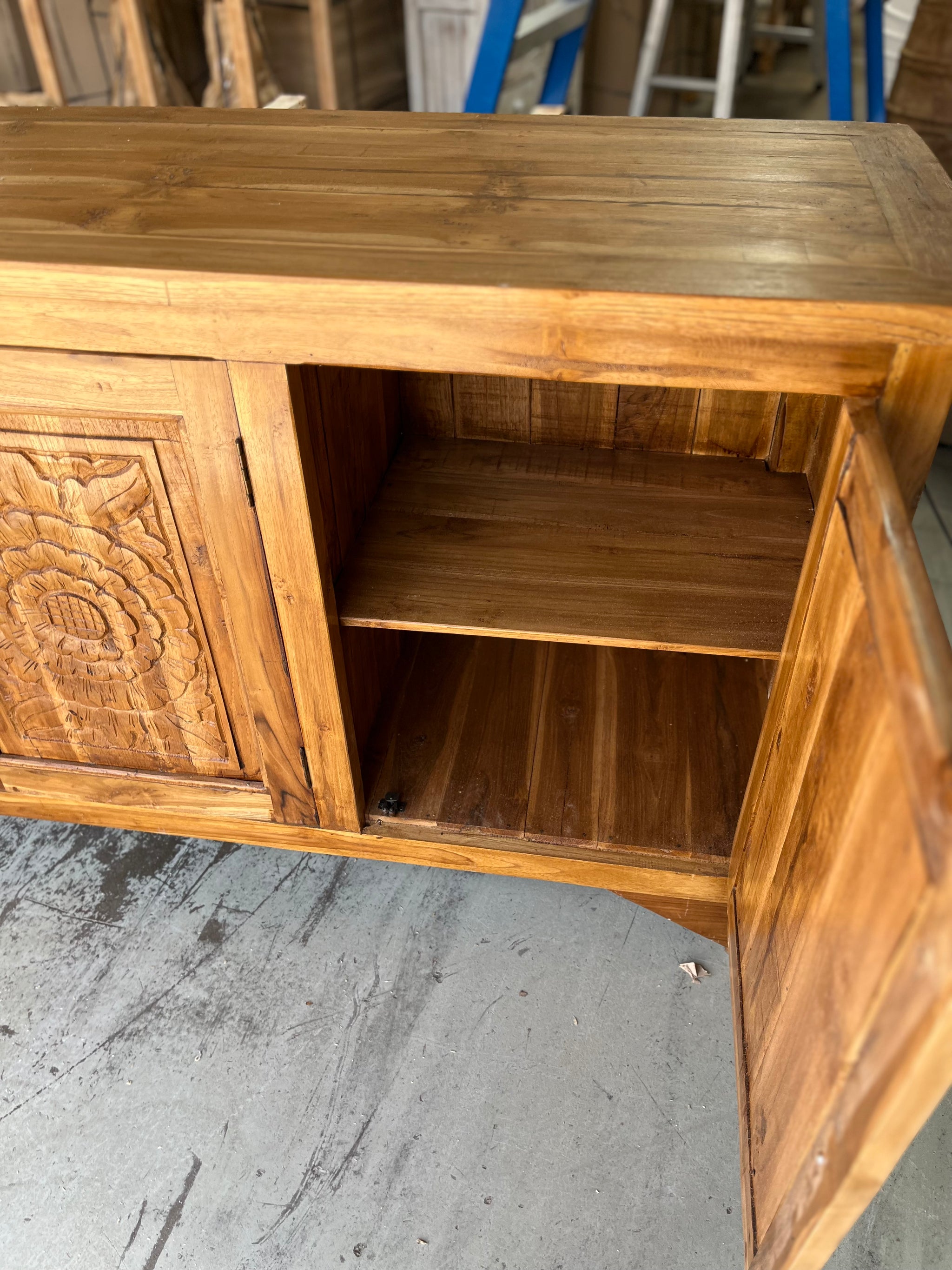 3 door carved timber cabinet / sideboard - Bali Beach Beyond