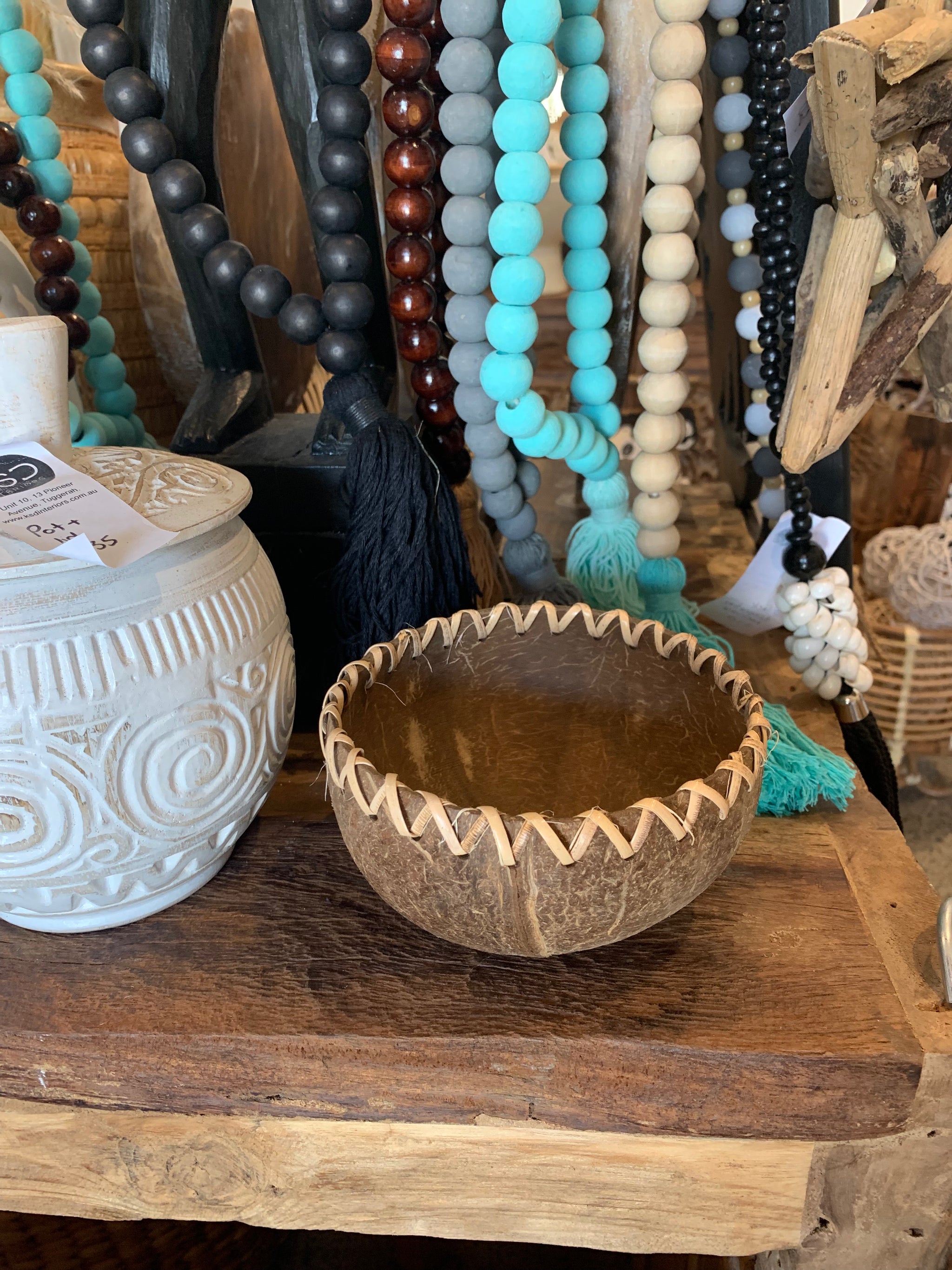 Brown coconut bowl with rattan detail - Bali Beach Beyond