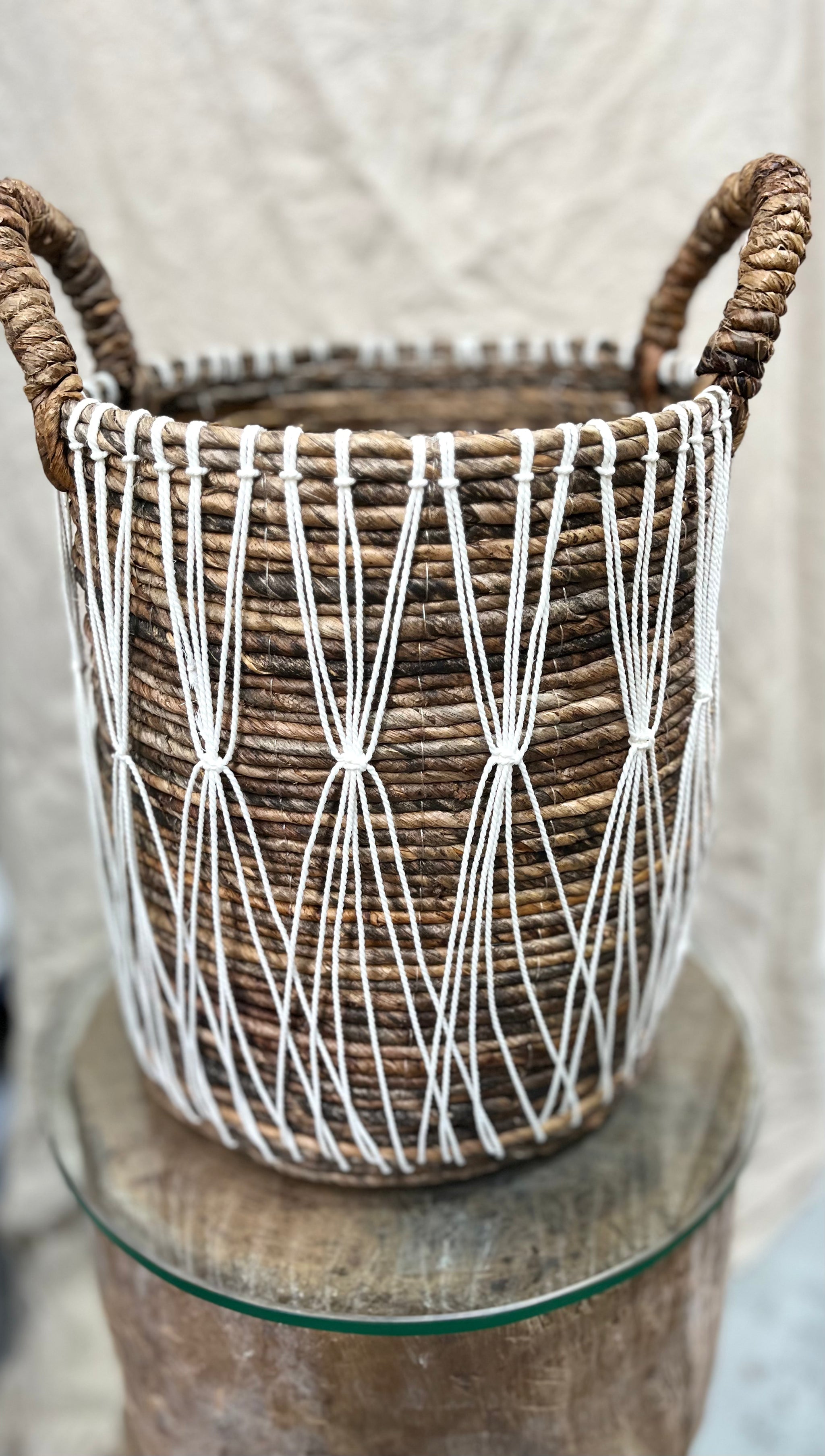 Woven basket with macrame. S. Style 2 - Bali Beach Beyond