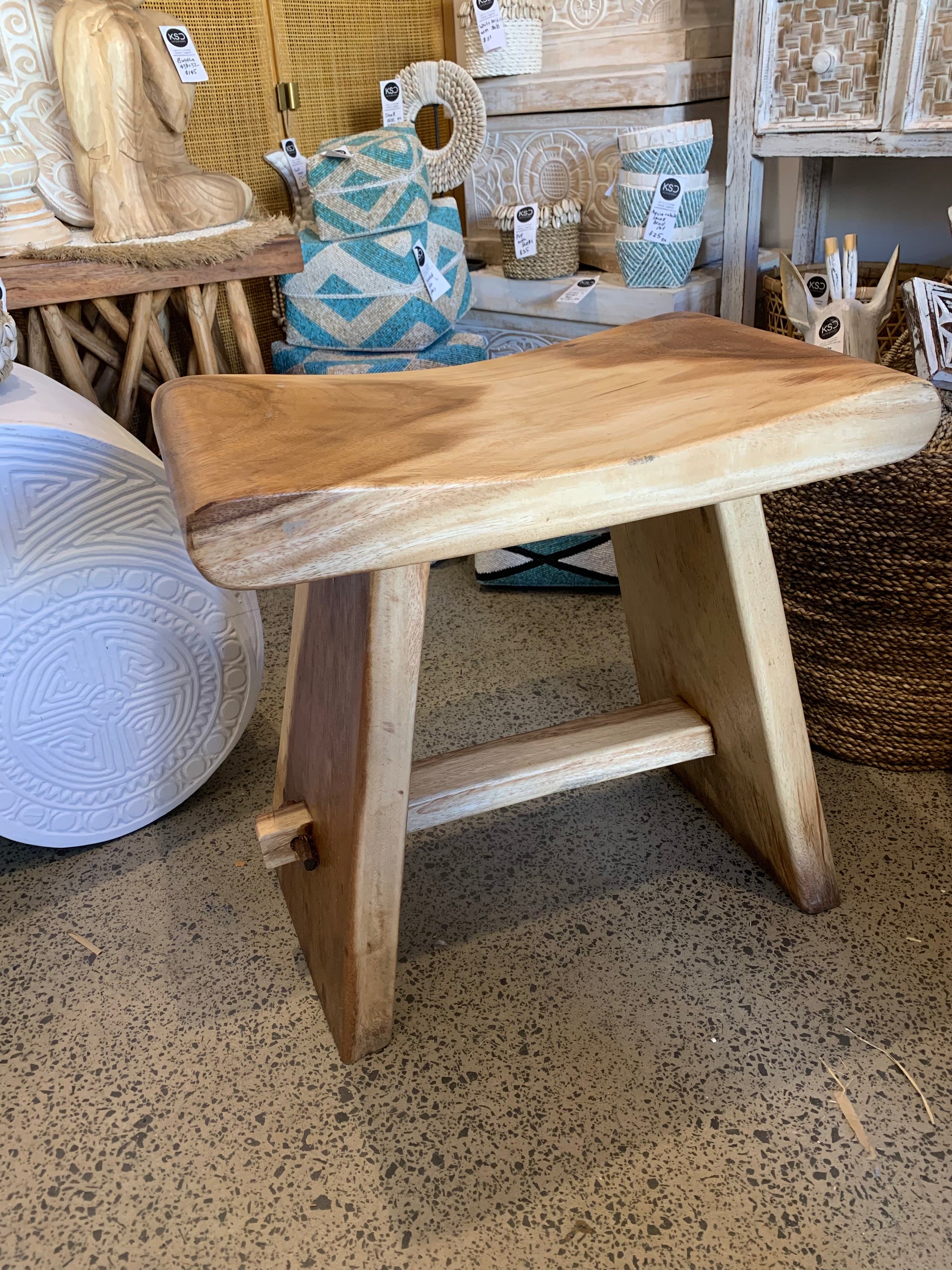 Timber stool / side table. Pin legs. Natural - Bali Beach Beyond