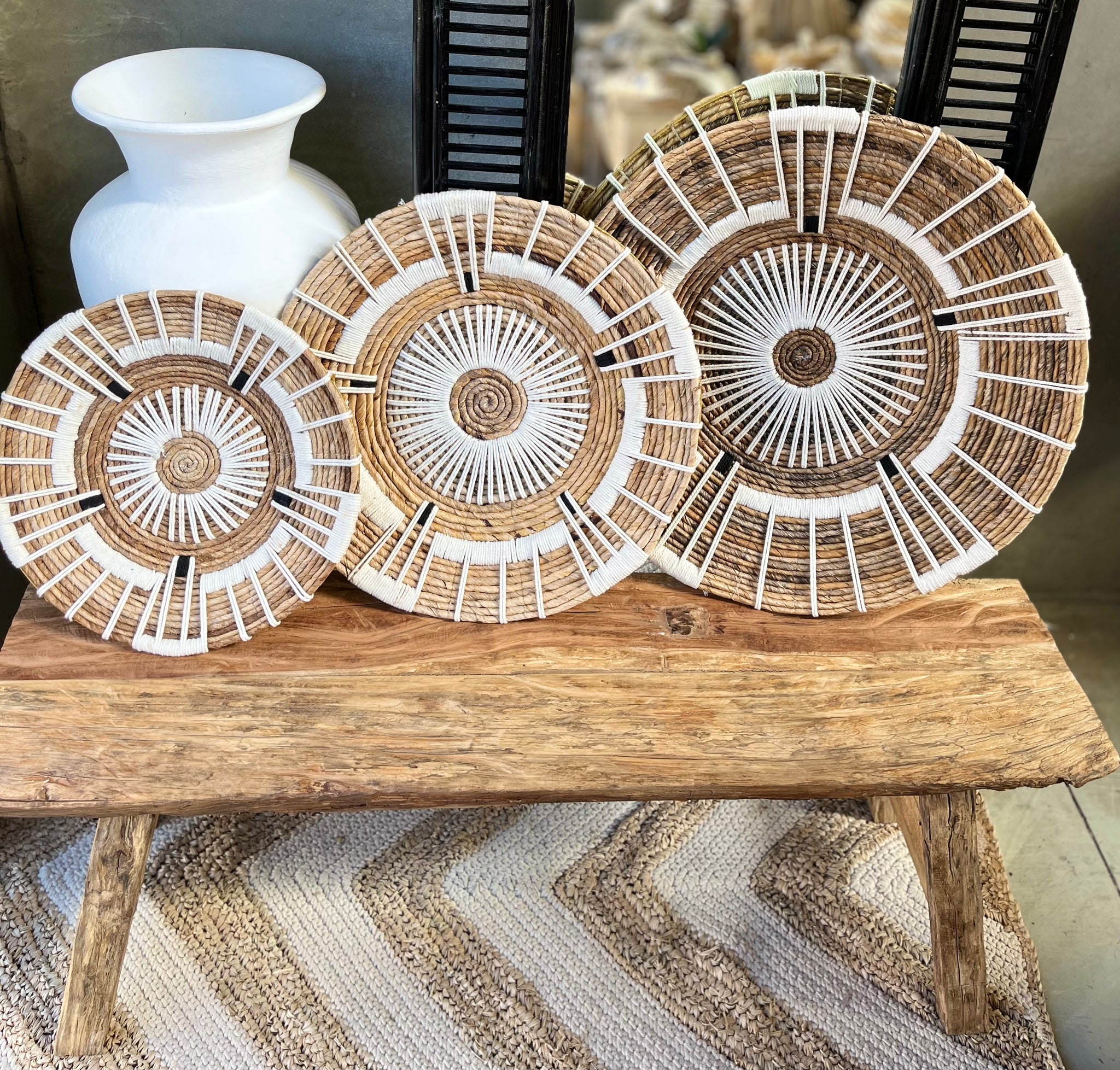 Woven wall platters natural and white. Set of 3 - Bali Beach Beyond