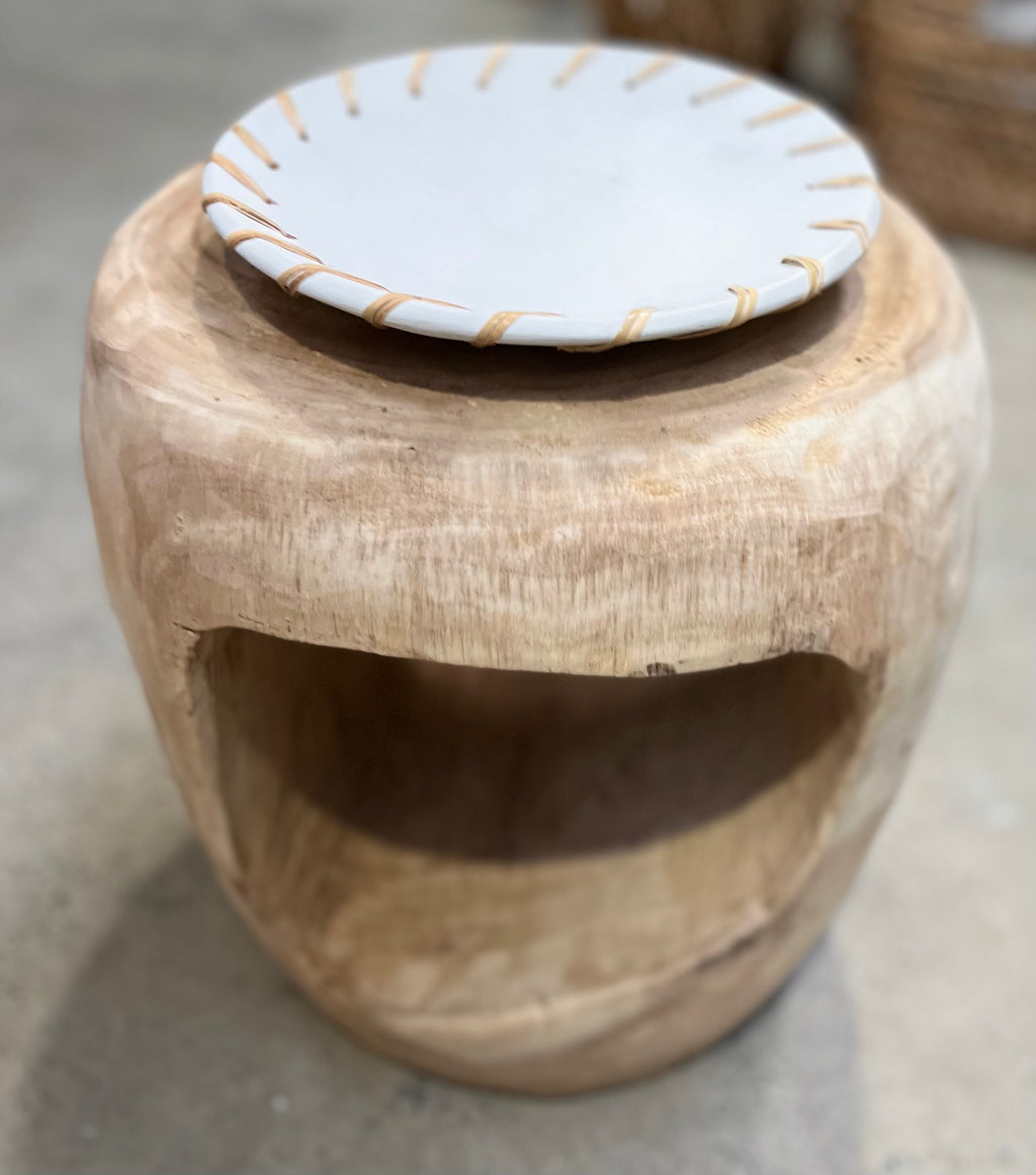 24cm white terracotta platter with detail trim. - Bali Beach Beyond