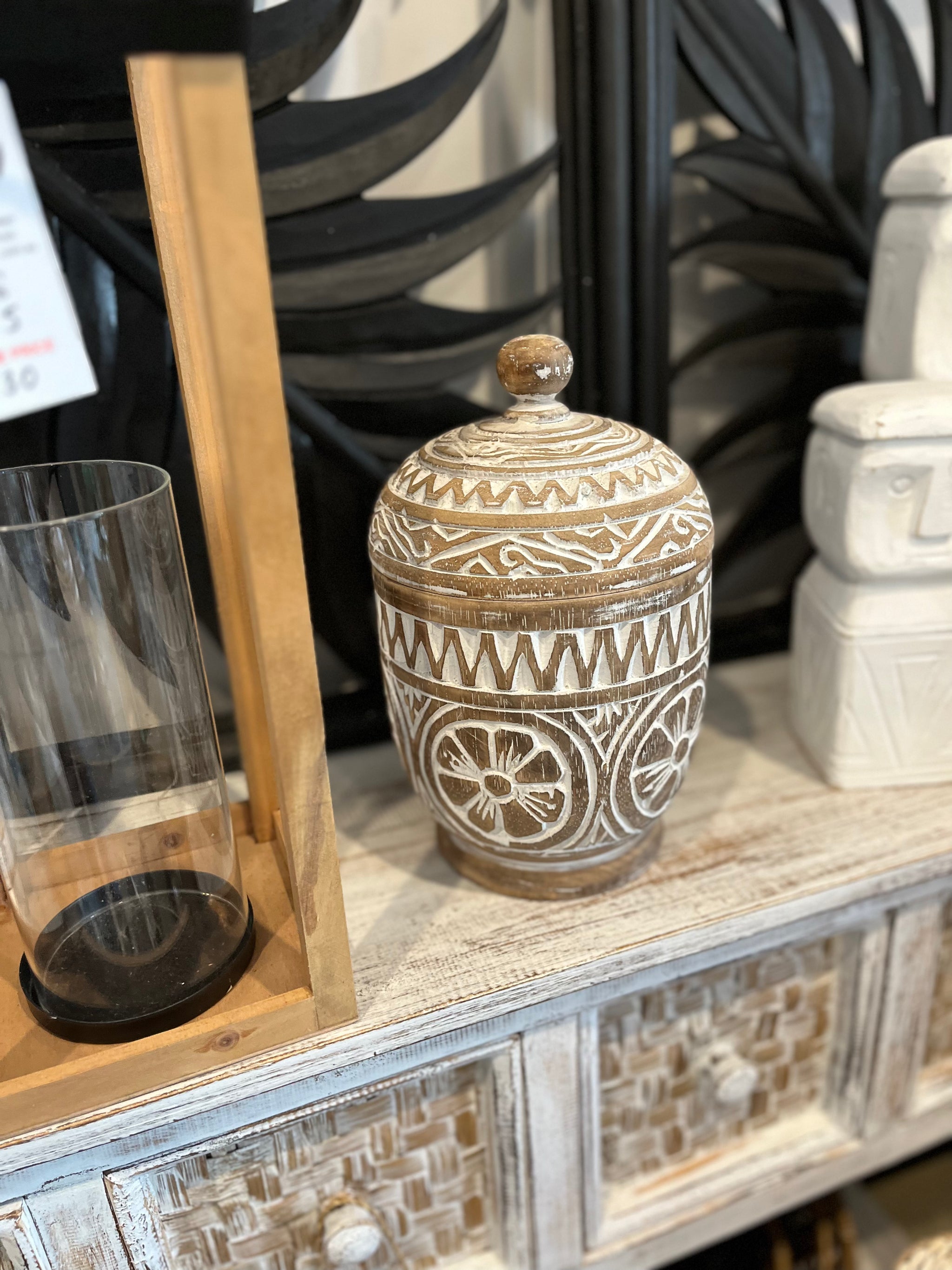 Rustic brown handcarved Container and lid