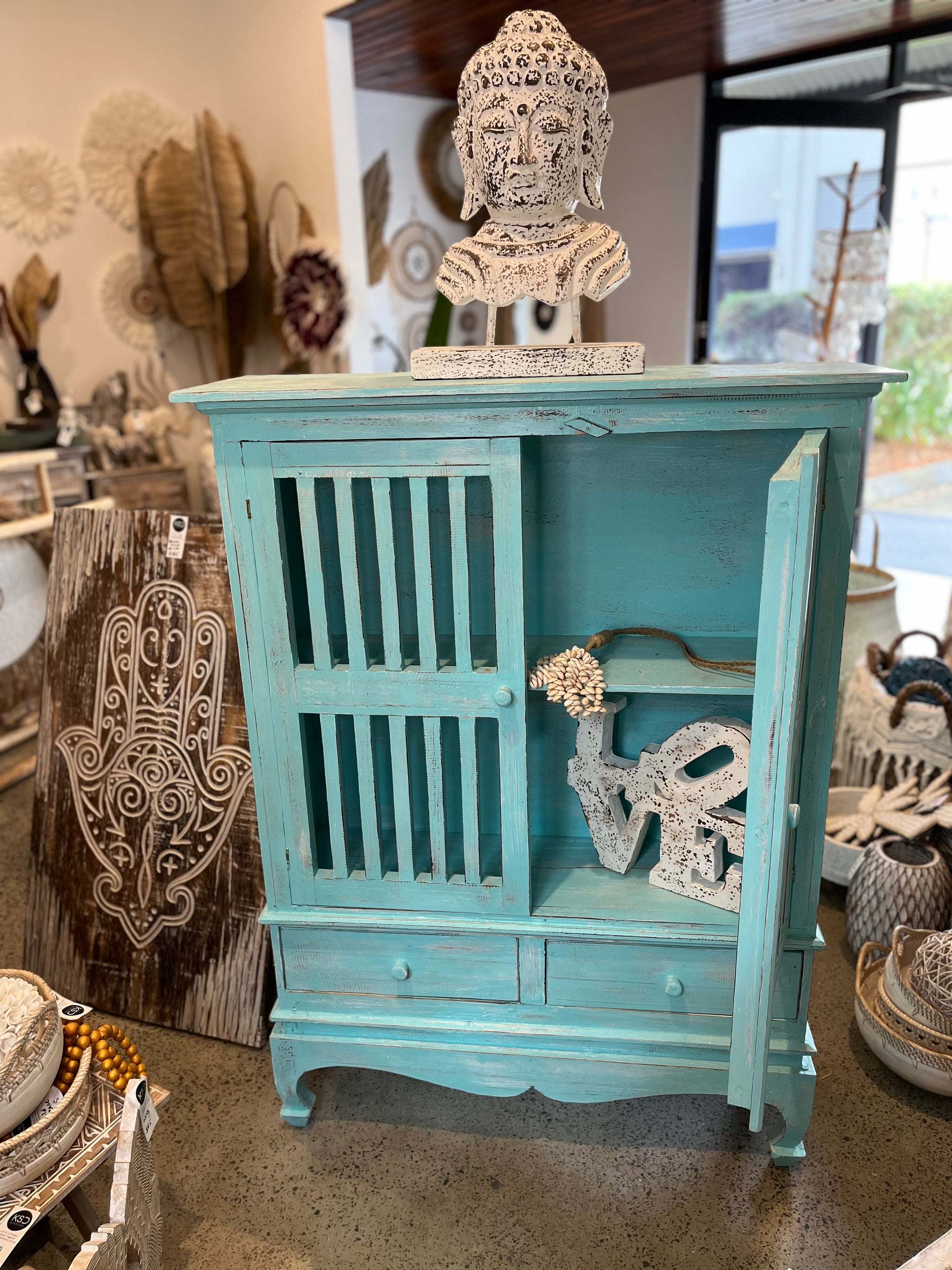Turquoise 2 door cabinet / cupboard - Bali Beach Beyond