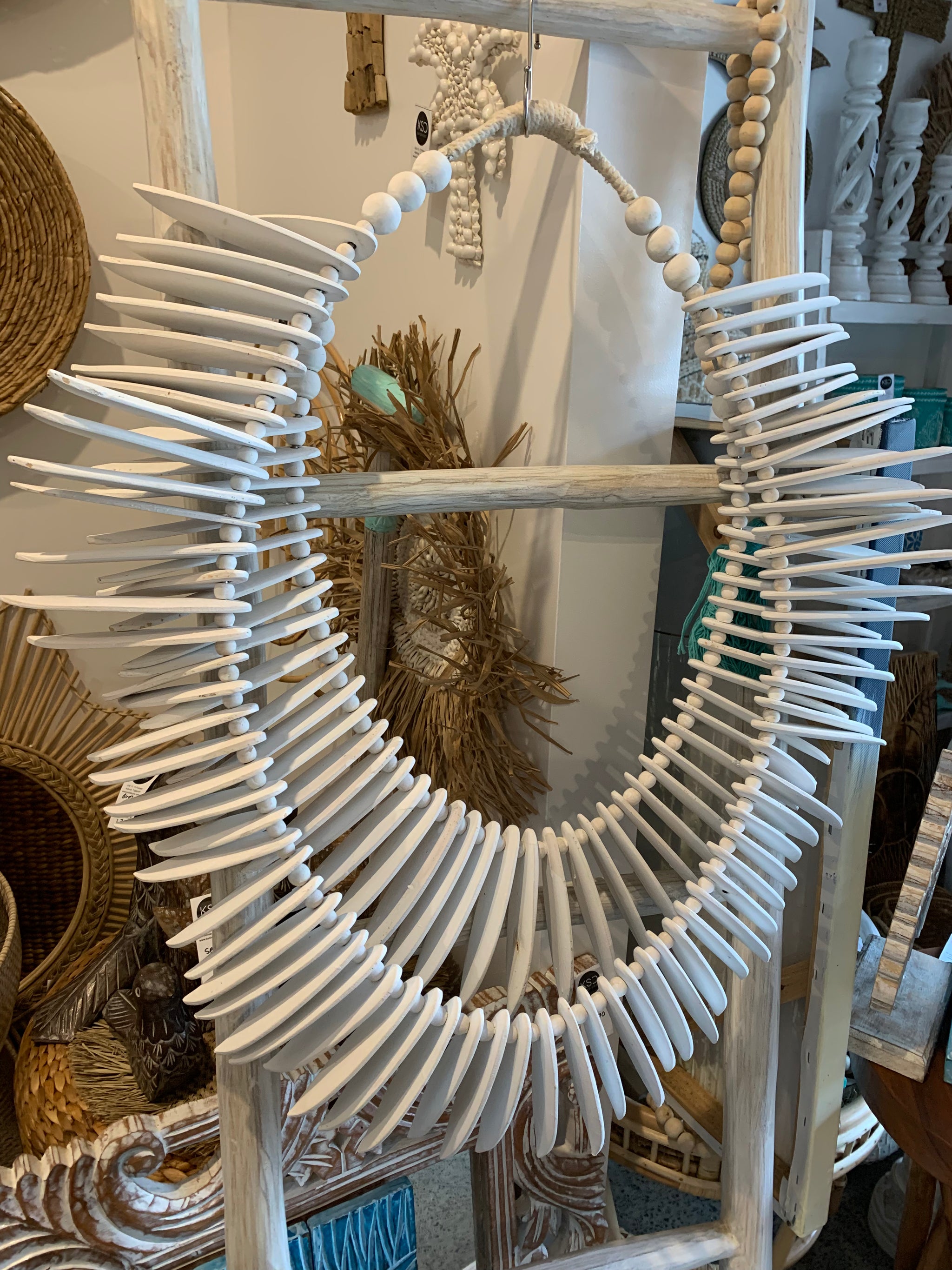 Rustic white double layered timber wall hanging