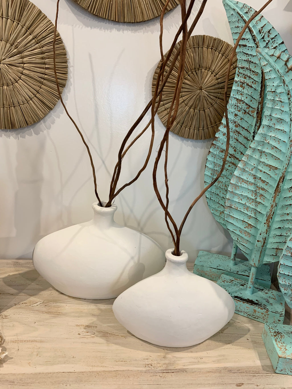 Set 2 white Terracotta vases - Bali Beach Beyond
