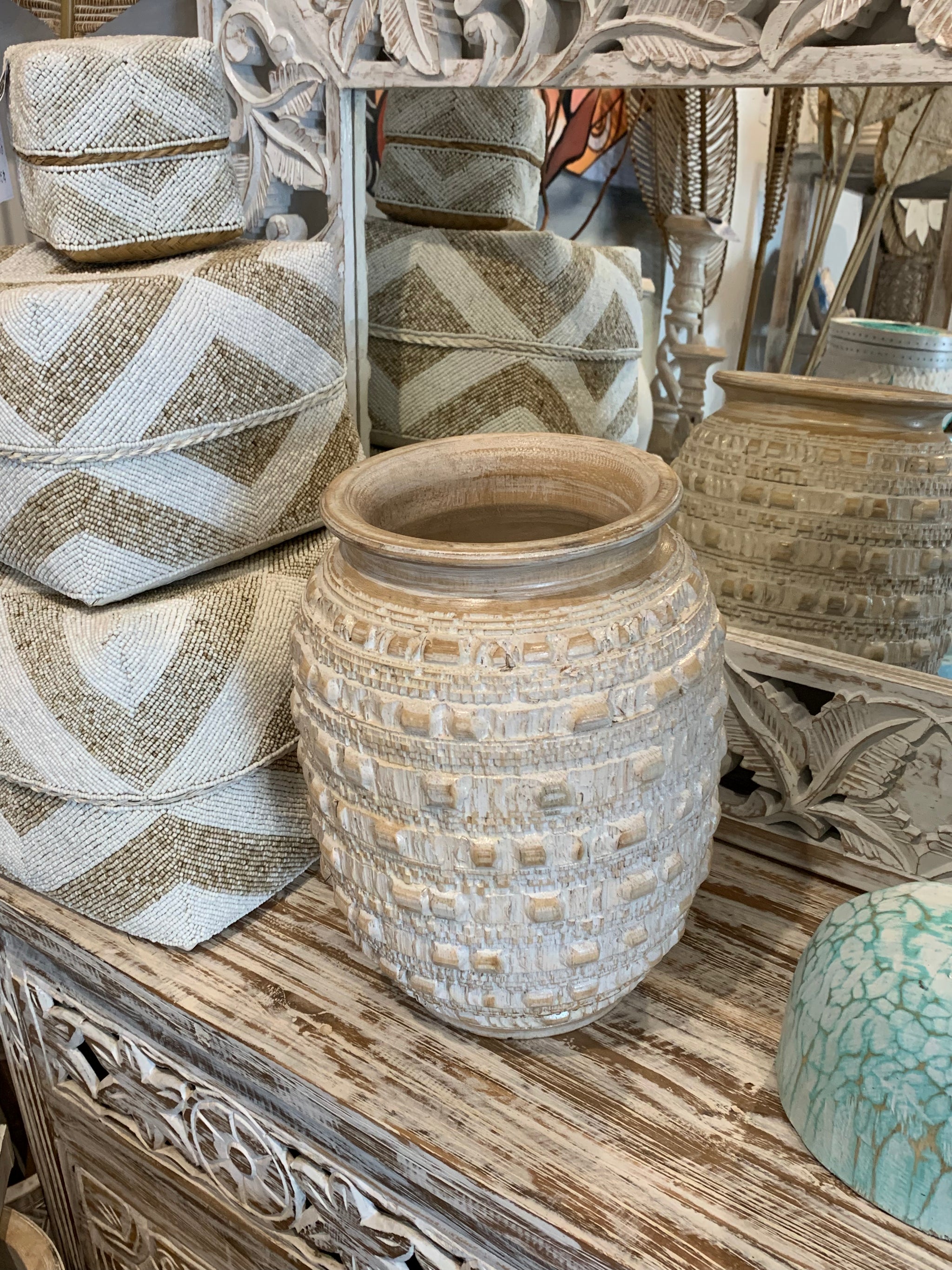 White wash timber vase - Bali Beach Beyond