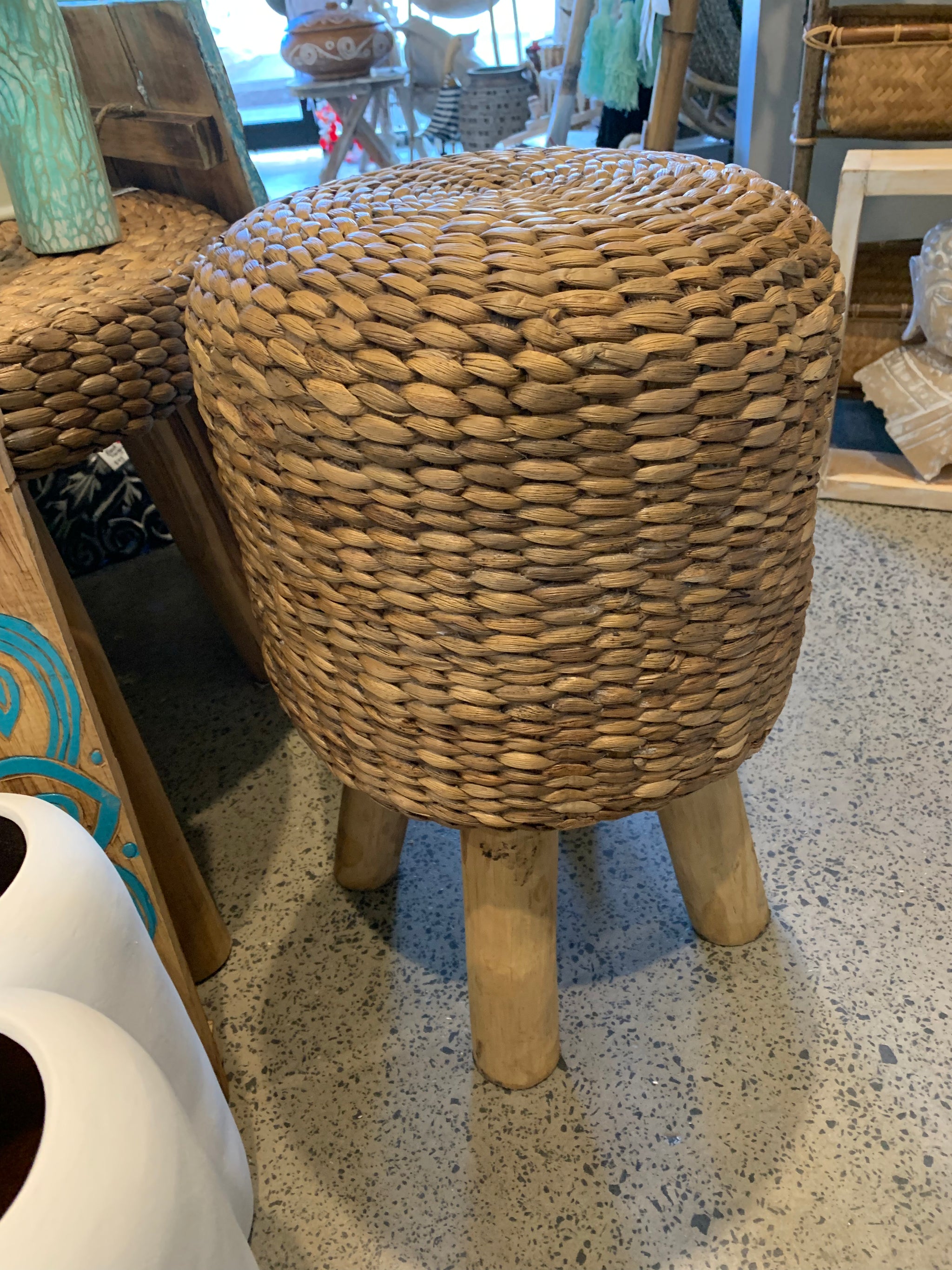 Water hyacinth stool with timber legs - Bali Beach Beyond
