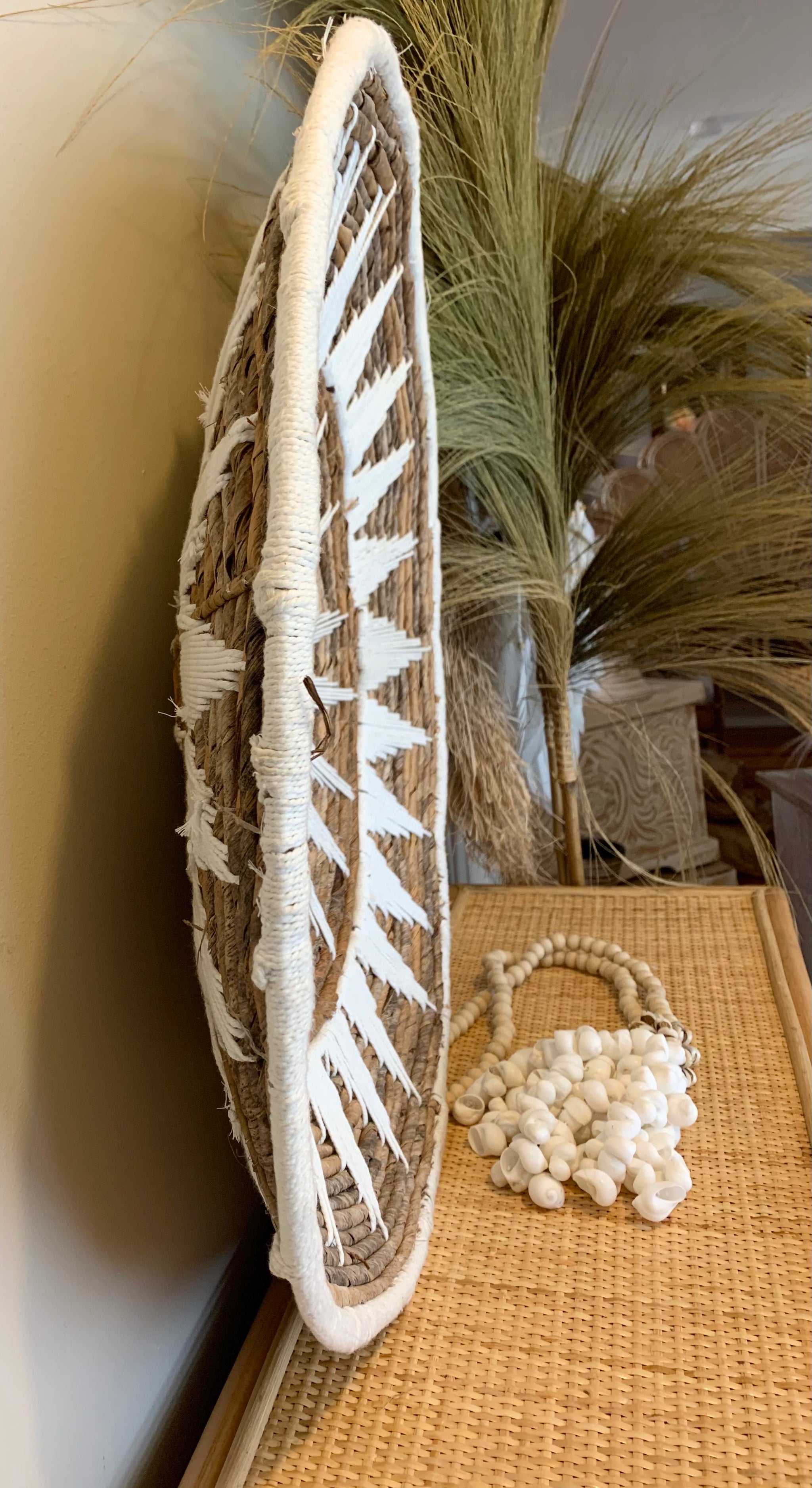 Woven white/ natural 60cm platter / wall hanging - Bali Beach Beyond