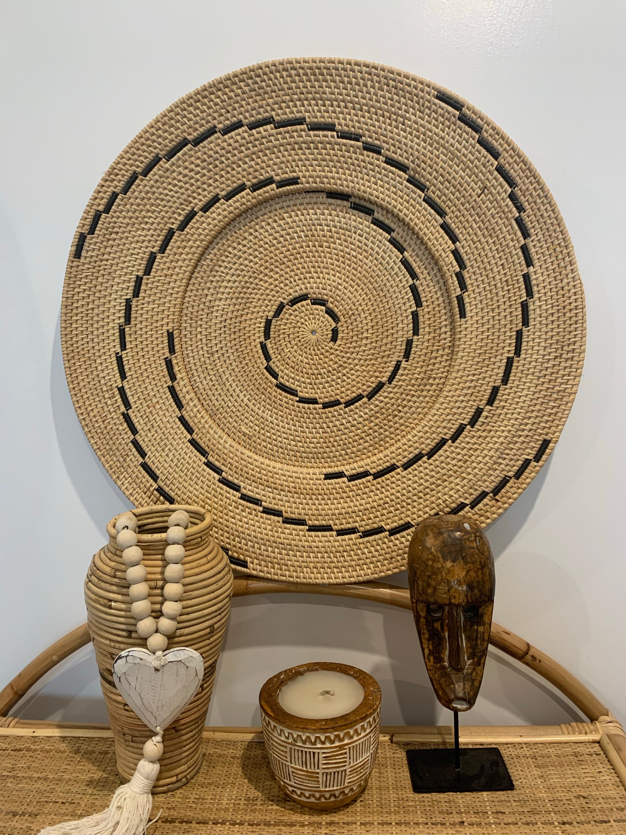 Woven natural / black wall hanging 60cm - Bali Beach Beyond