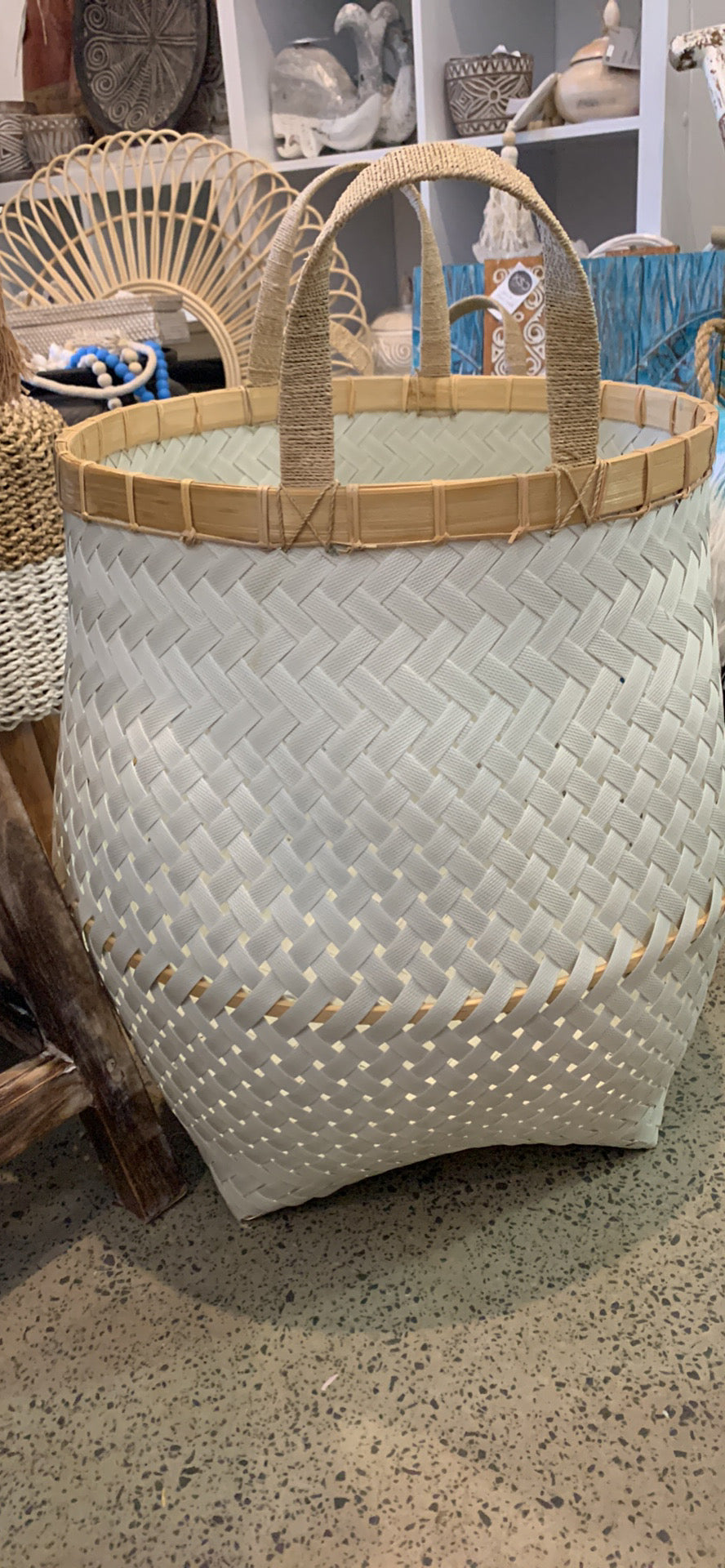 White basket large with natural detail. Usually $140
