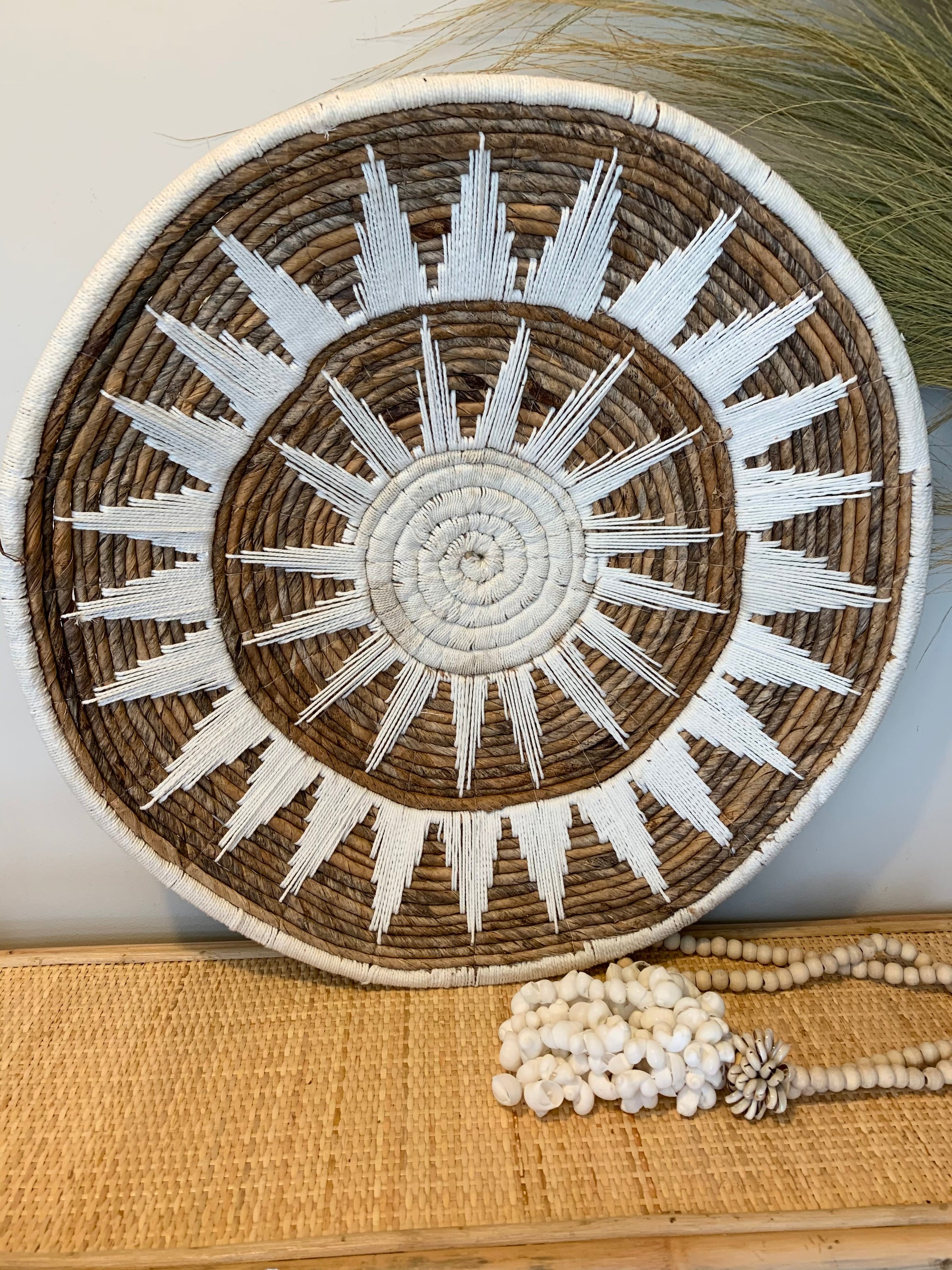 Woven white/ natural 60cm platter / wall hanging - Bali Beach Beyond