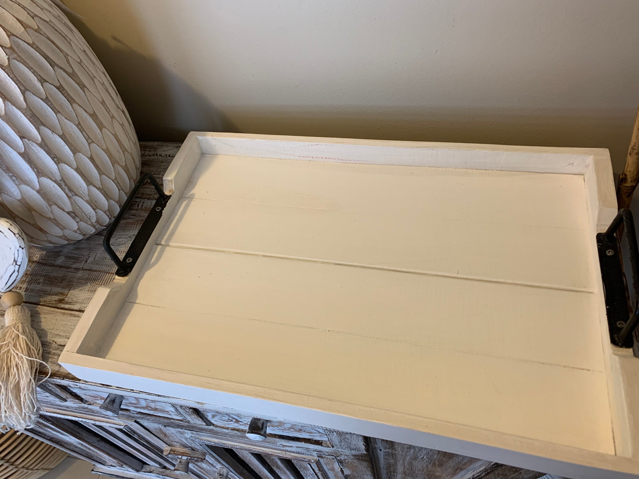 White timber slatted tray. Usually $35