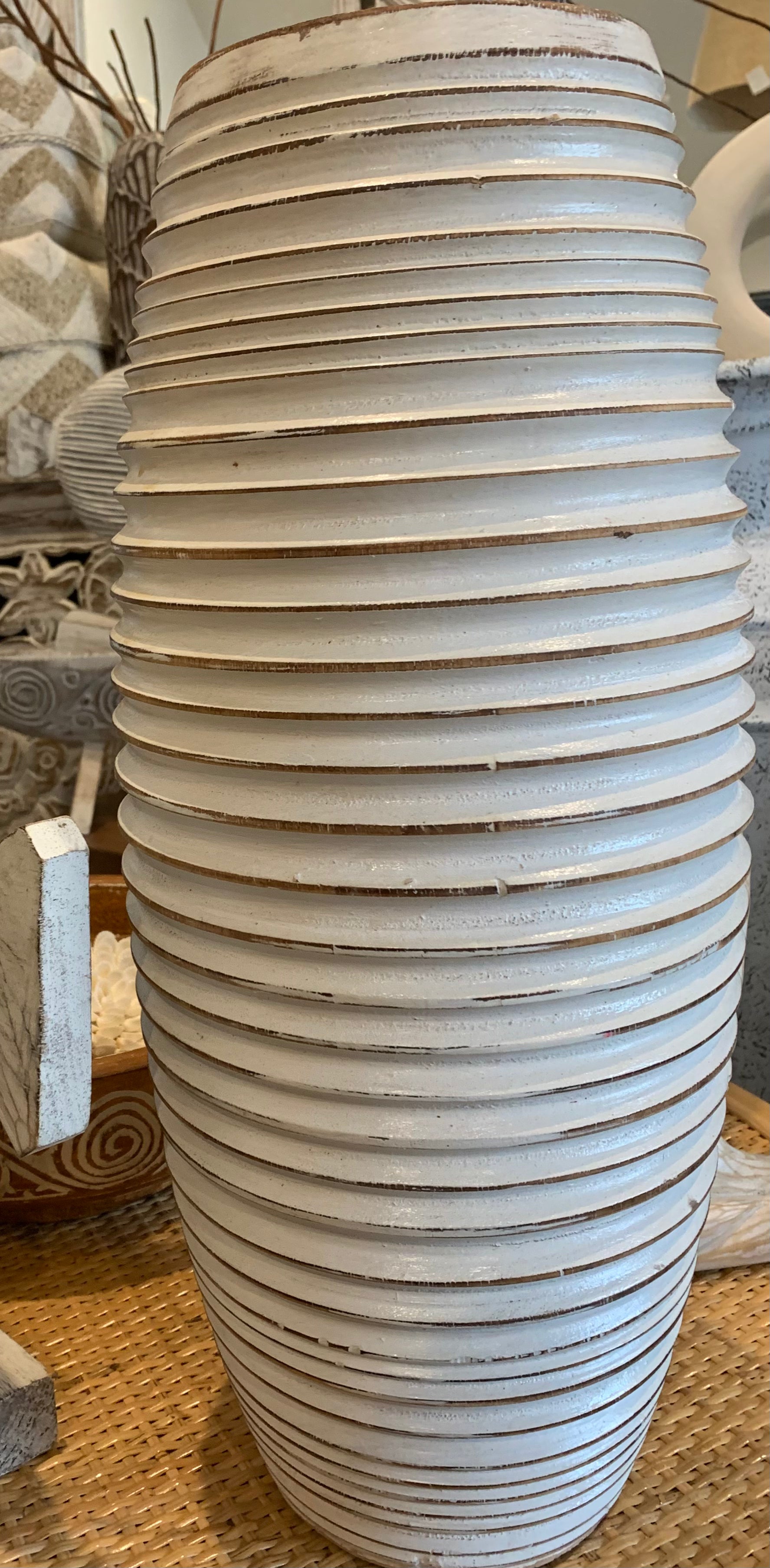 White timber vase. Rims - Bali Beach Beyond