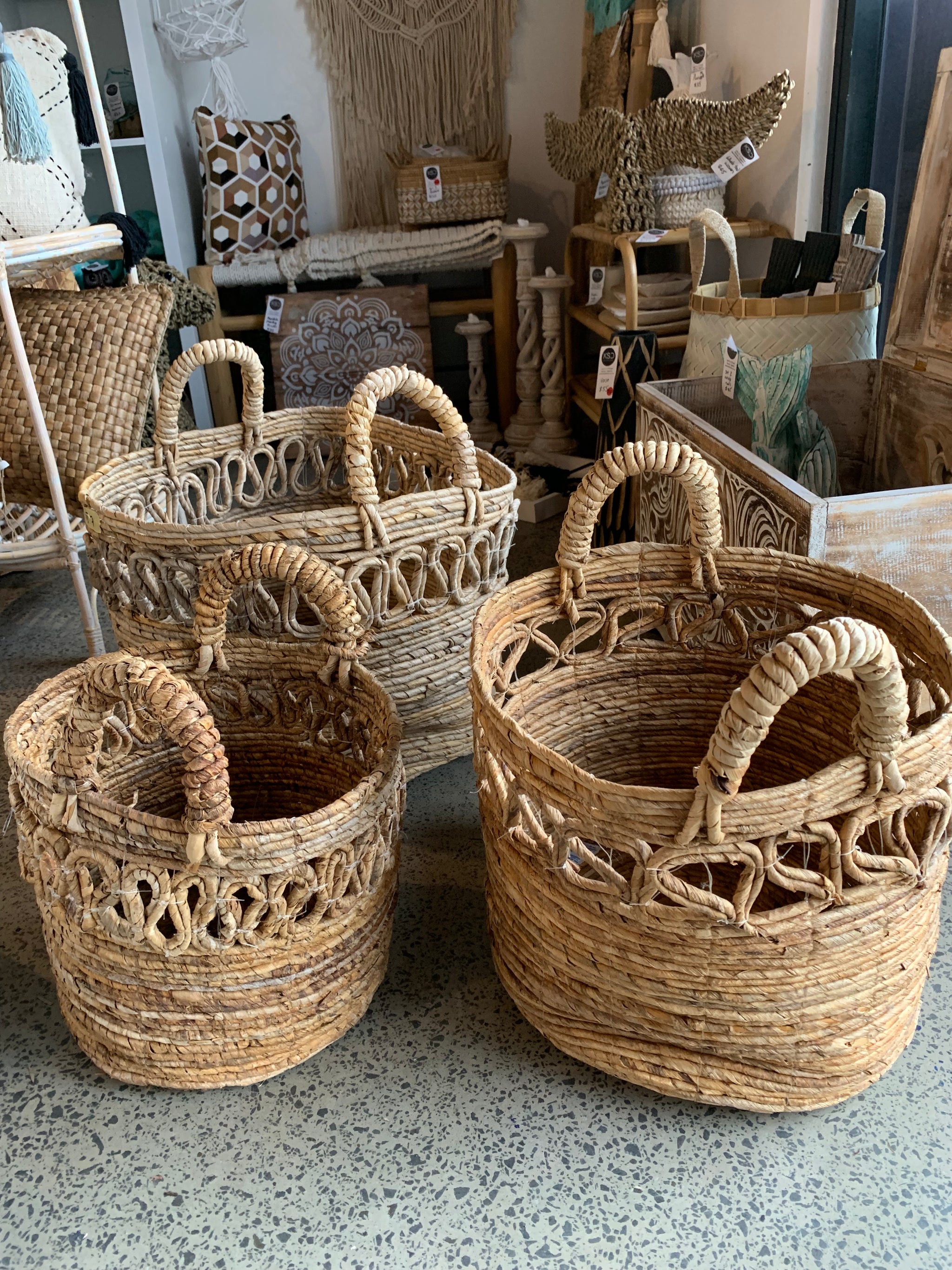 Set 3 woven baskets natural. Usually $165