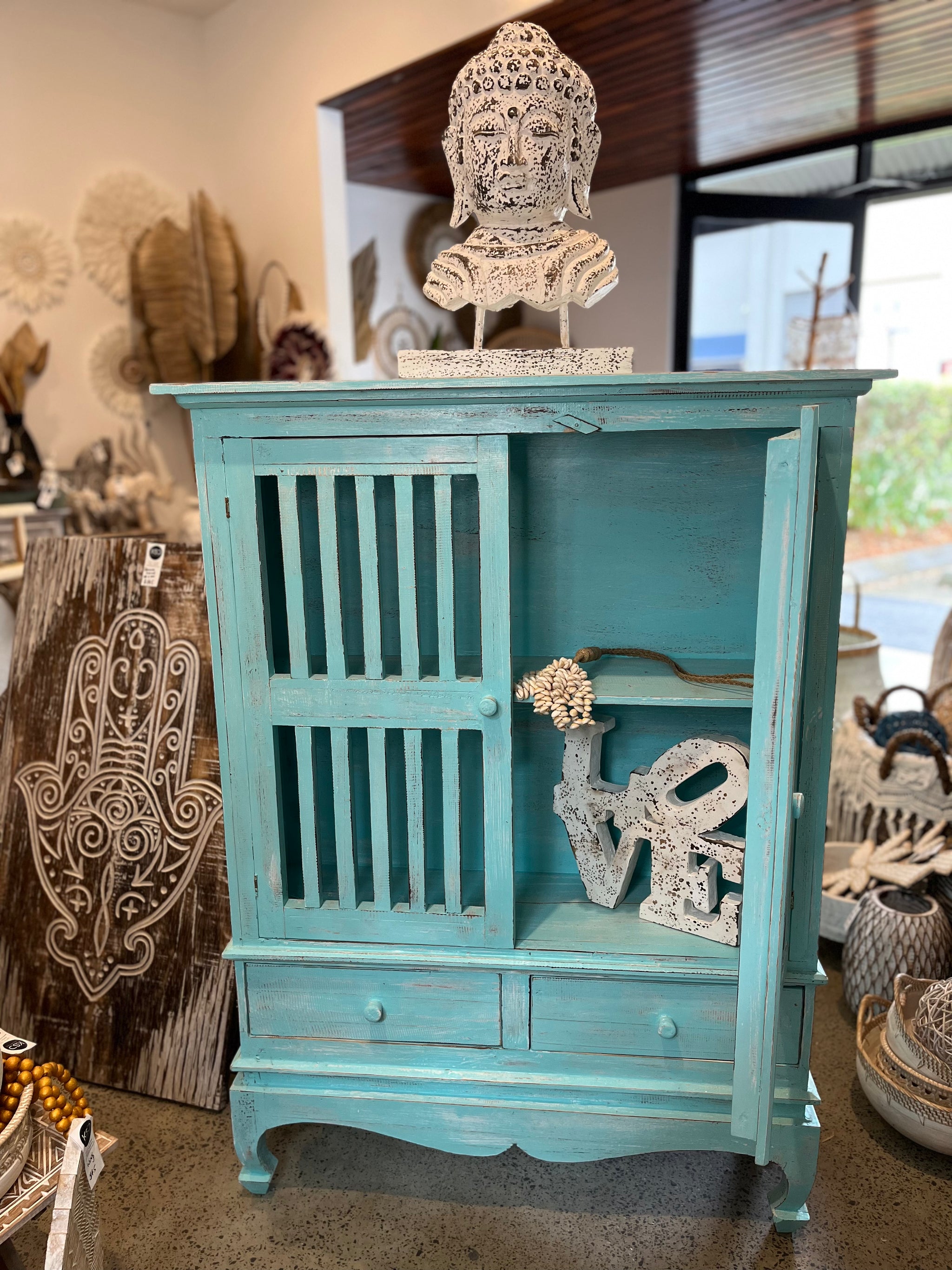 Turquoise 2 door cabinet / cupboard - Bali Beach Beyond