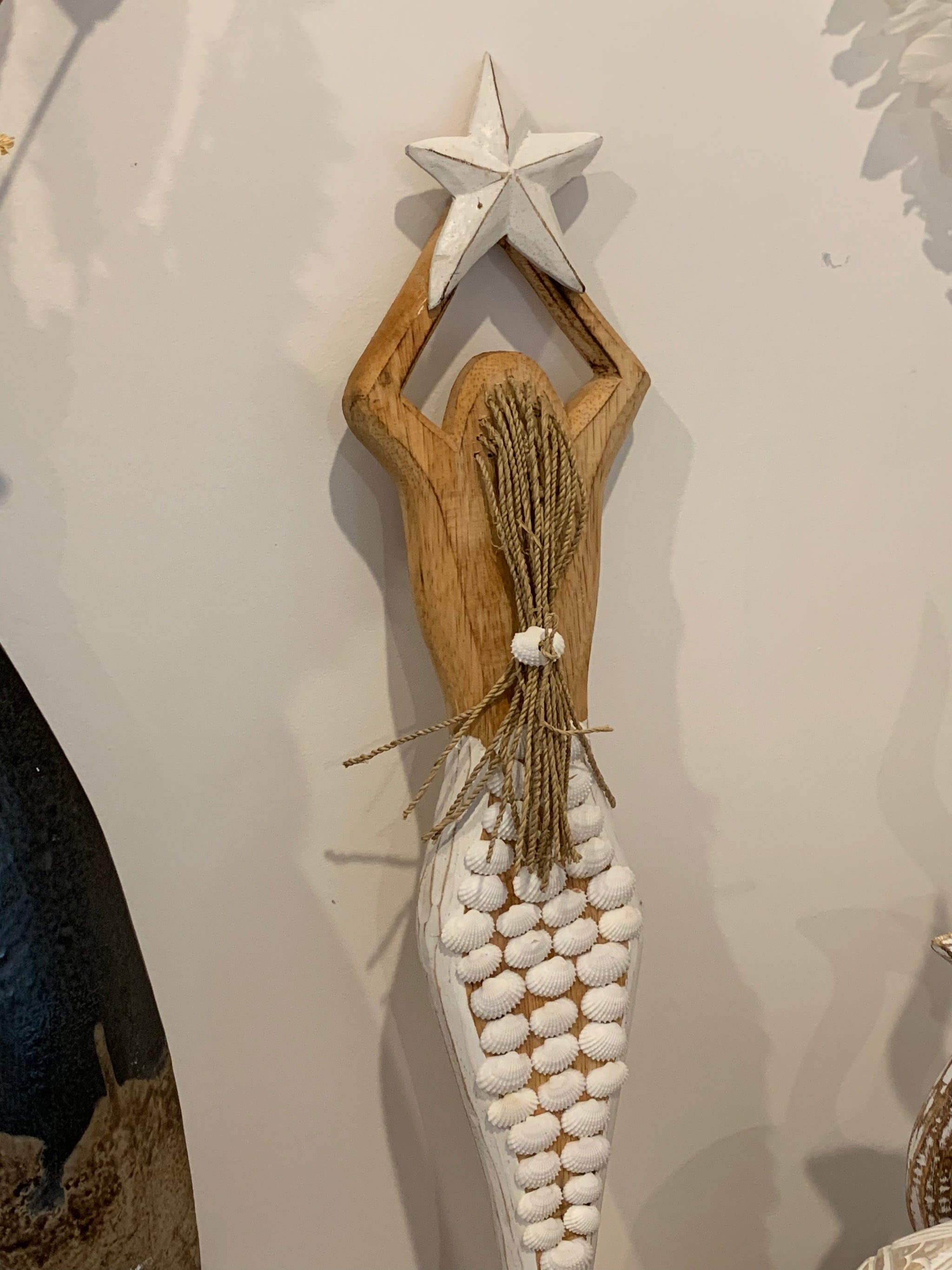 Shell mermaid hanging / decoration. White star S