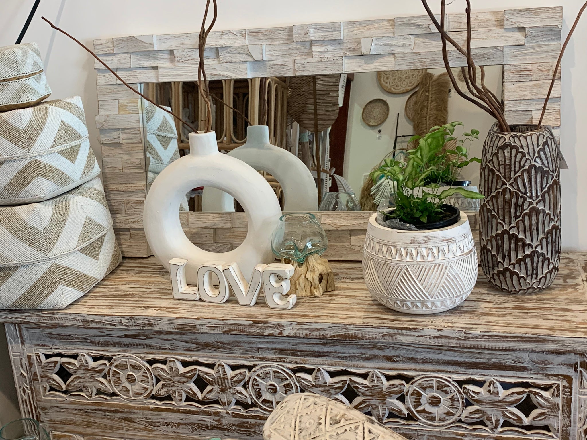 White wash Timber mirror. 100 x 50cm - Bali Beach Beyond