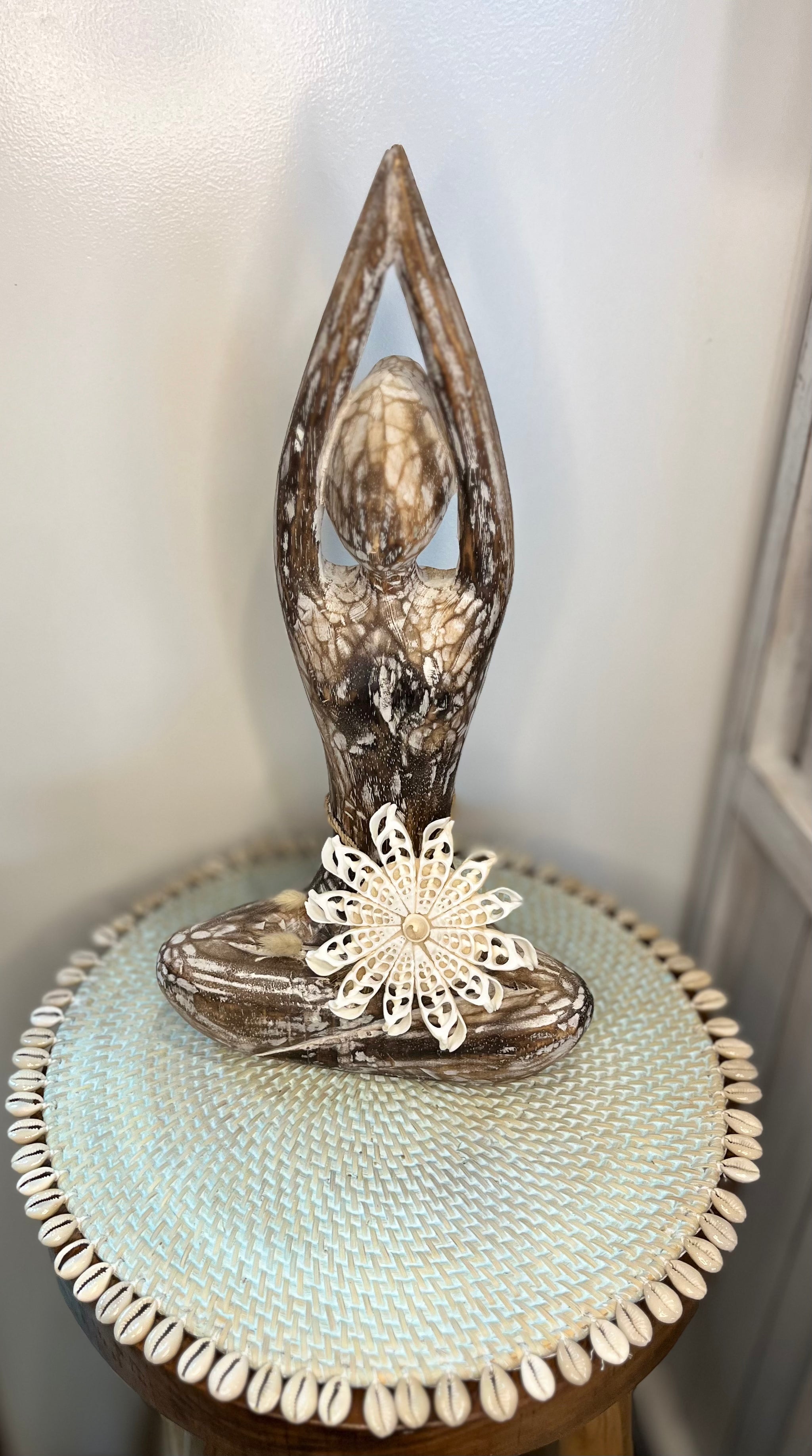 Blue /aqua rattan placemat with cowrie shells - Bali Beach Beyond