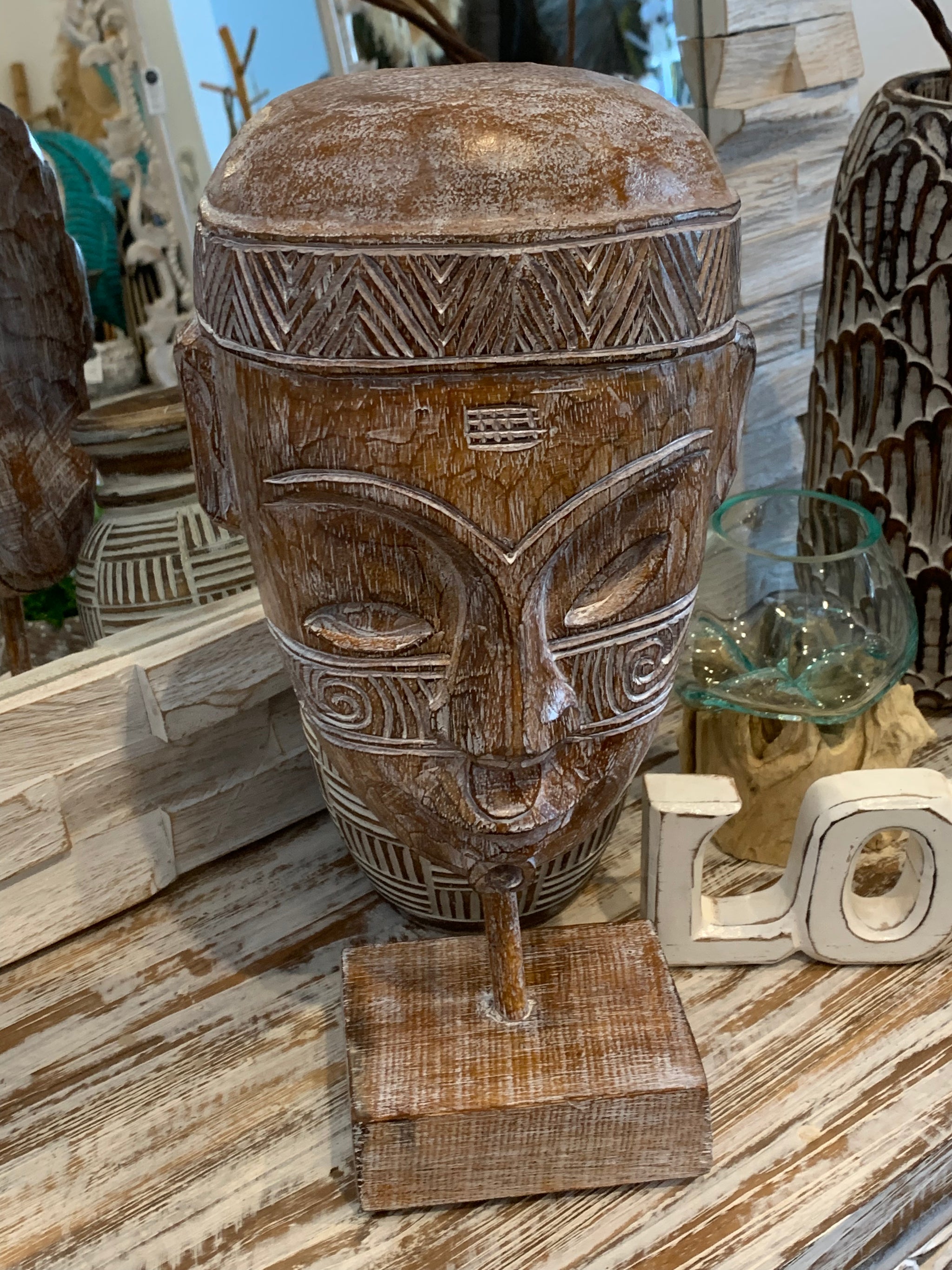 Tribal mask on stand S - Bali Beach Beyond