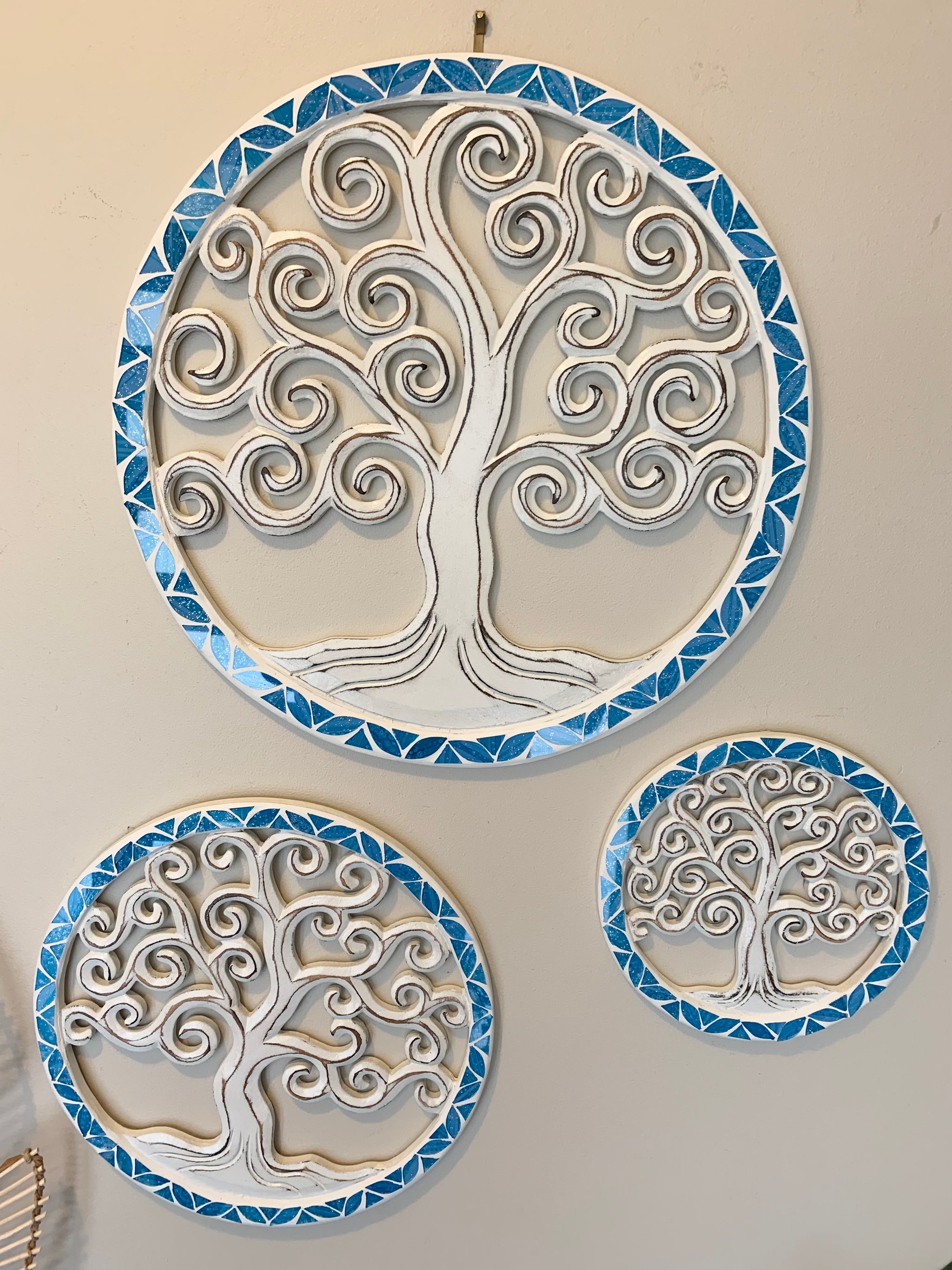 Set 3 blue tree of life decoration - wall hangings. Usually $80
