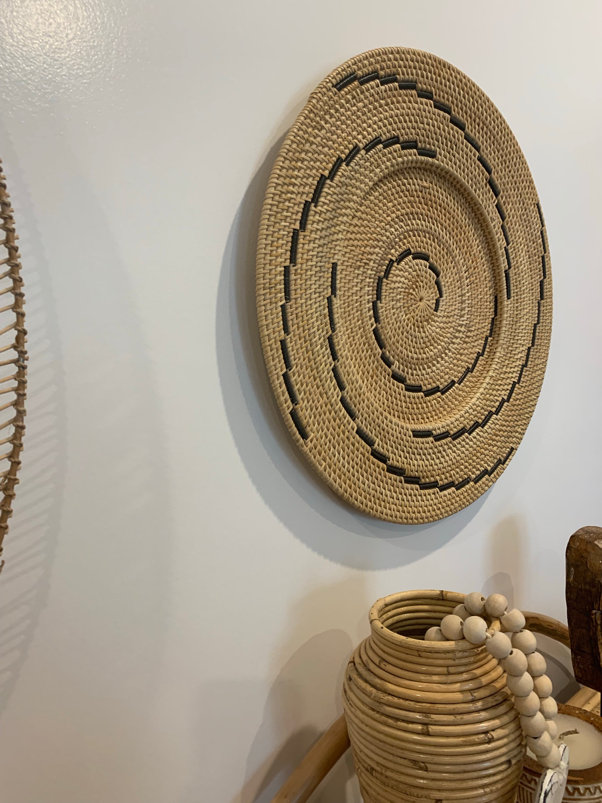 Woven natural / black wall hanging 50cm - Bali Beach Beyond