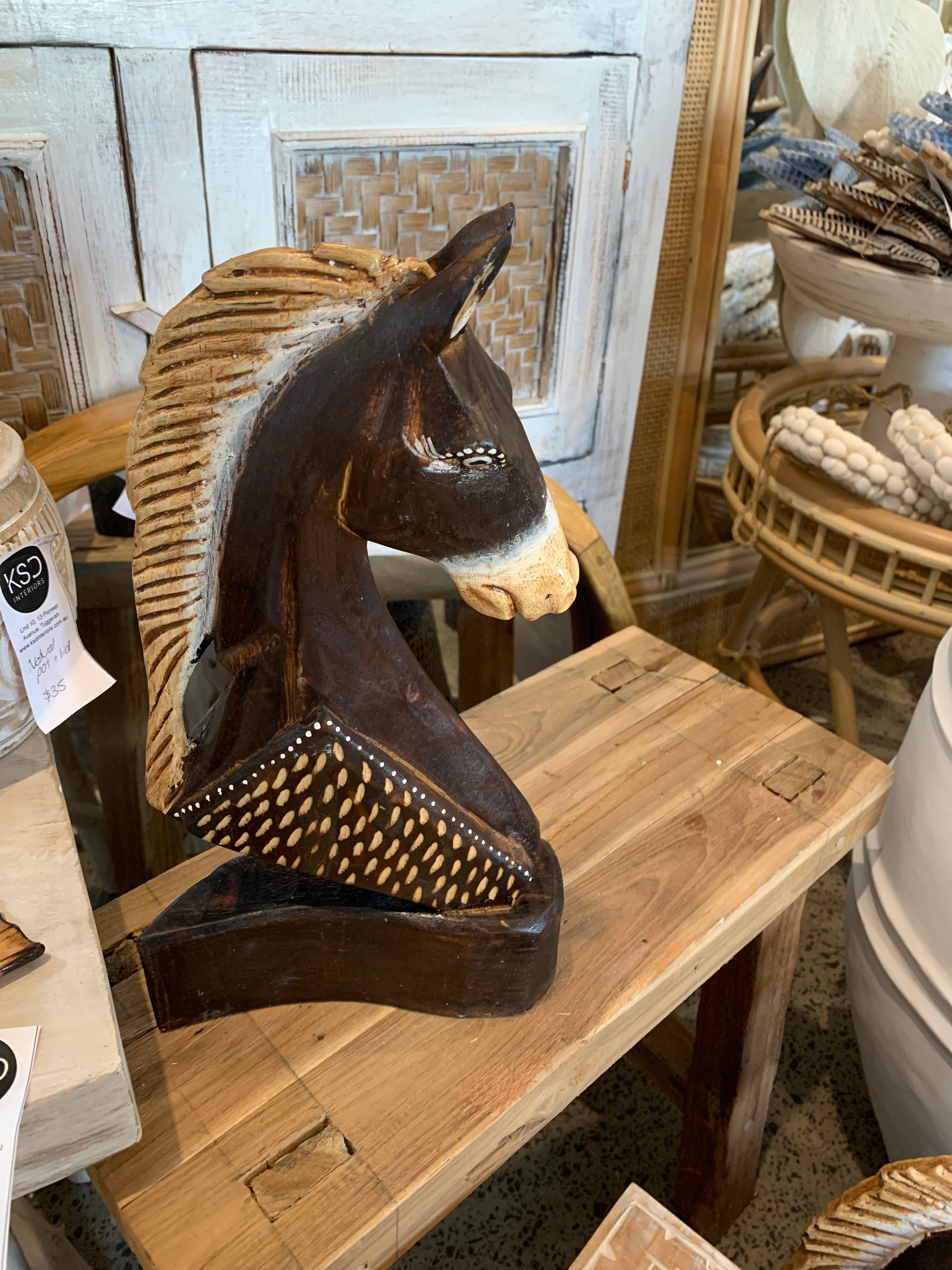 Brown 33cm handpainted timber horse statue - Bali Beach Beyond