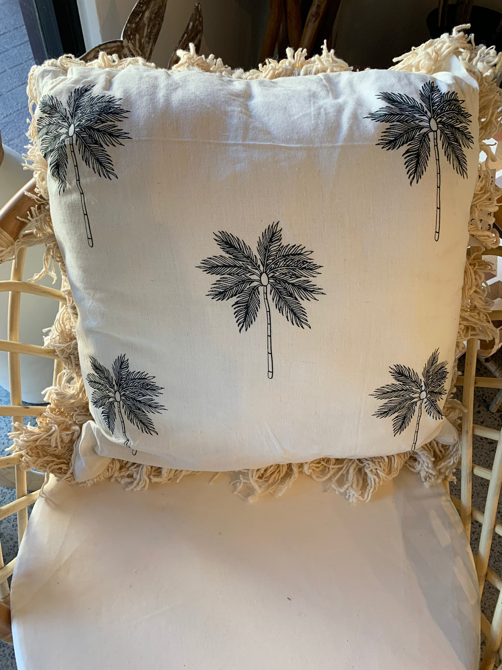 Natural cushion with frill and palm tree design - Bali Beach Beyond