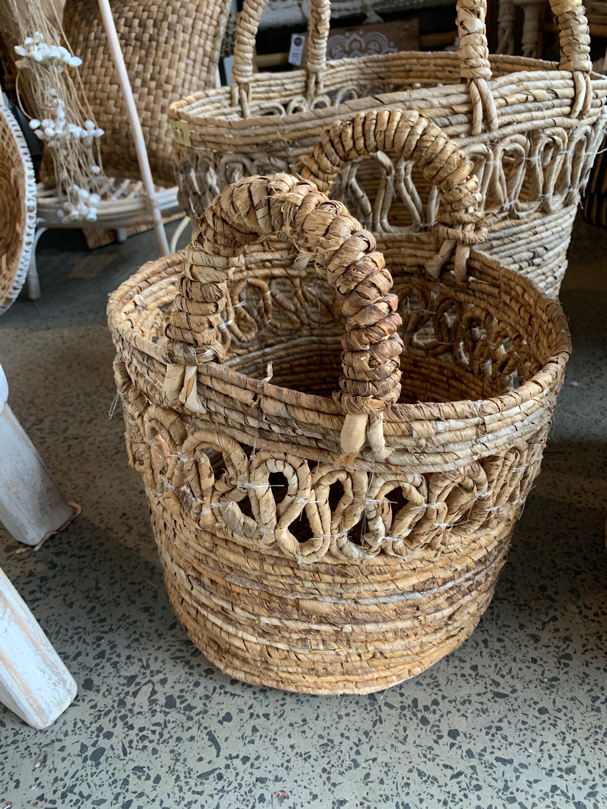 Set 3 woven baskets natural. Usually $165