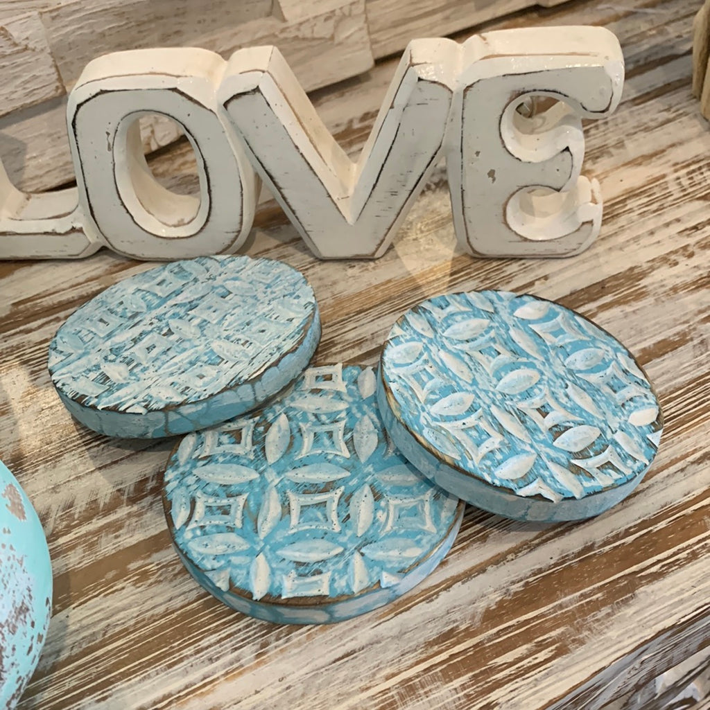 Rustic turquoise round coaster - Bali Beach Beyond