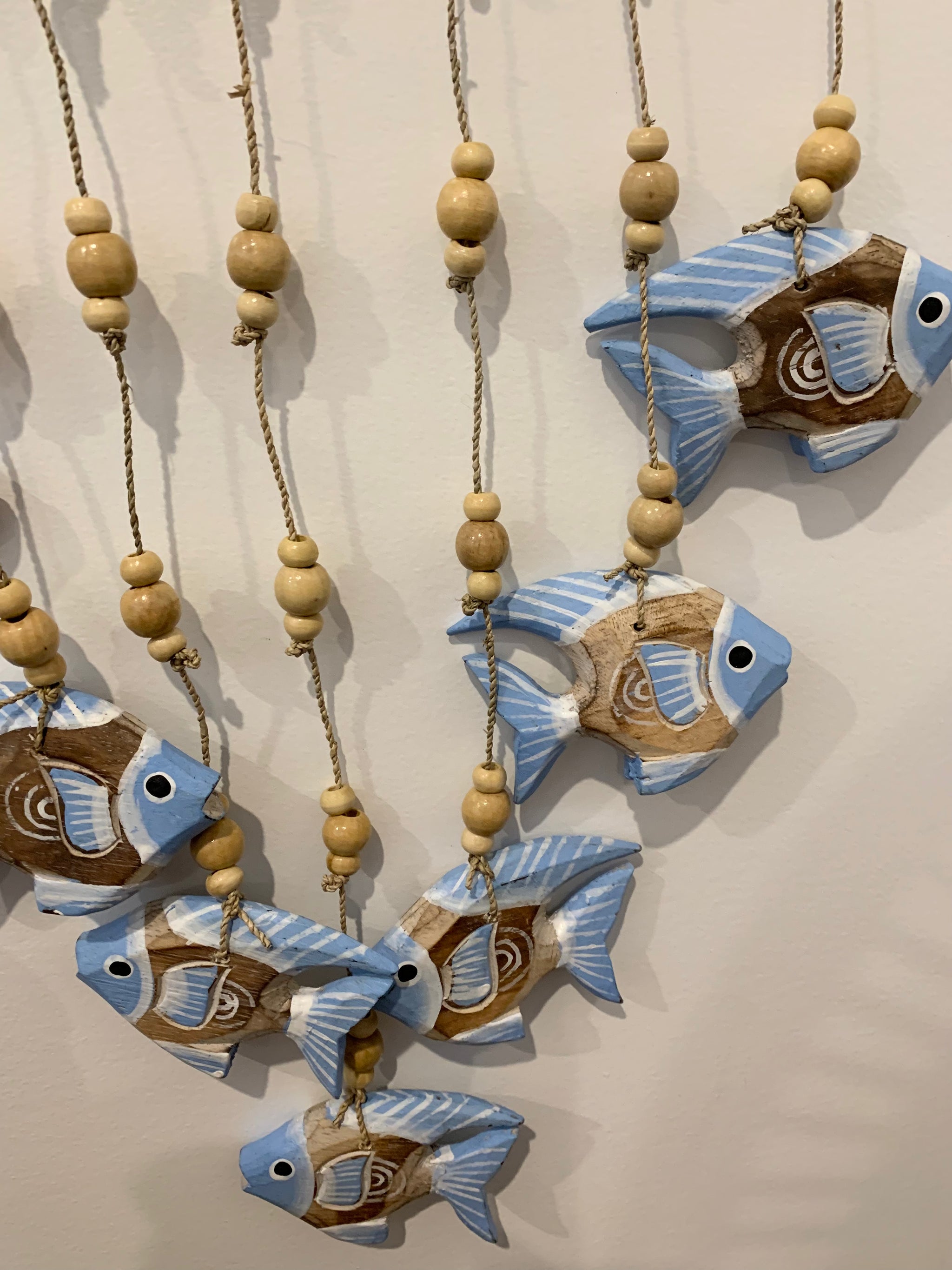 Blue carved timber fish wall hanging. - Bali Beach Beyond