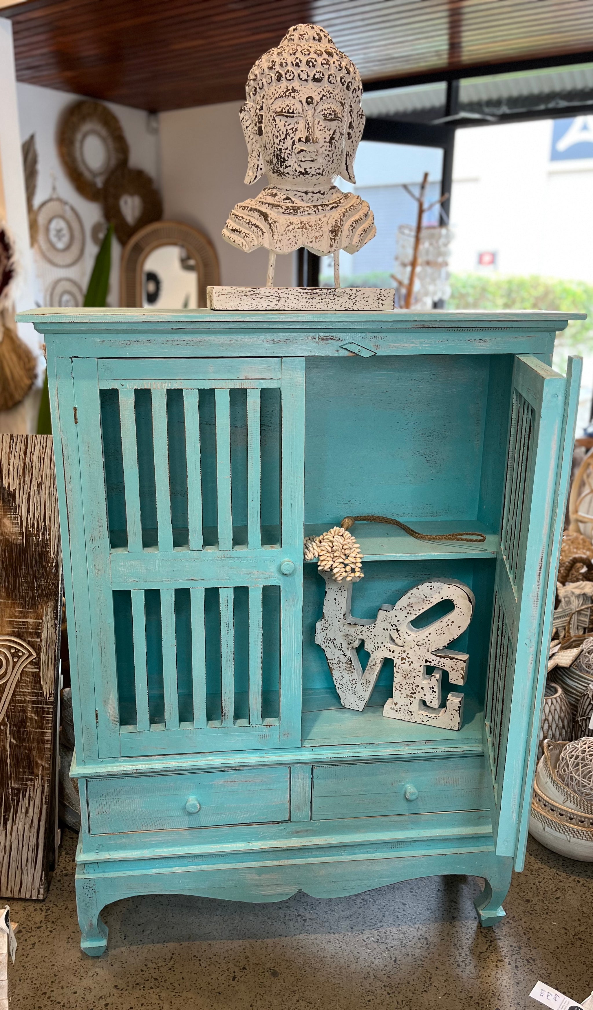Turquoise 2 door cabinet / cupboard - Bali Beach Beyond